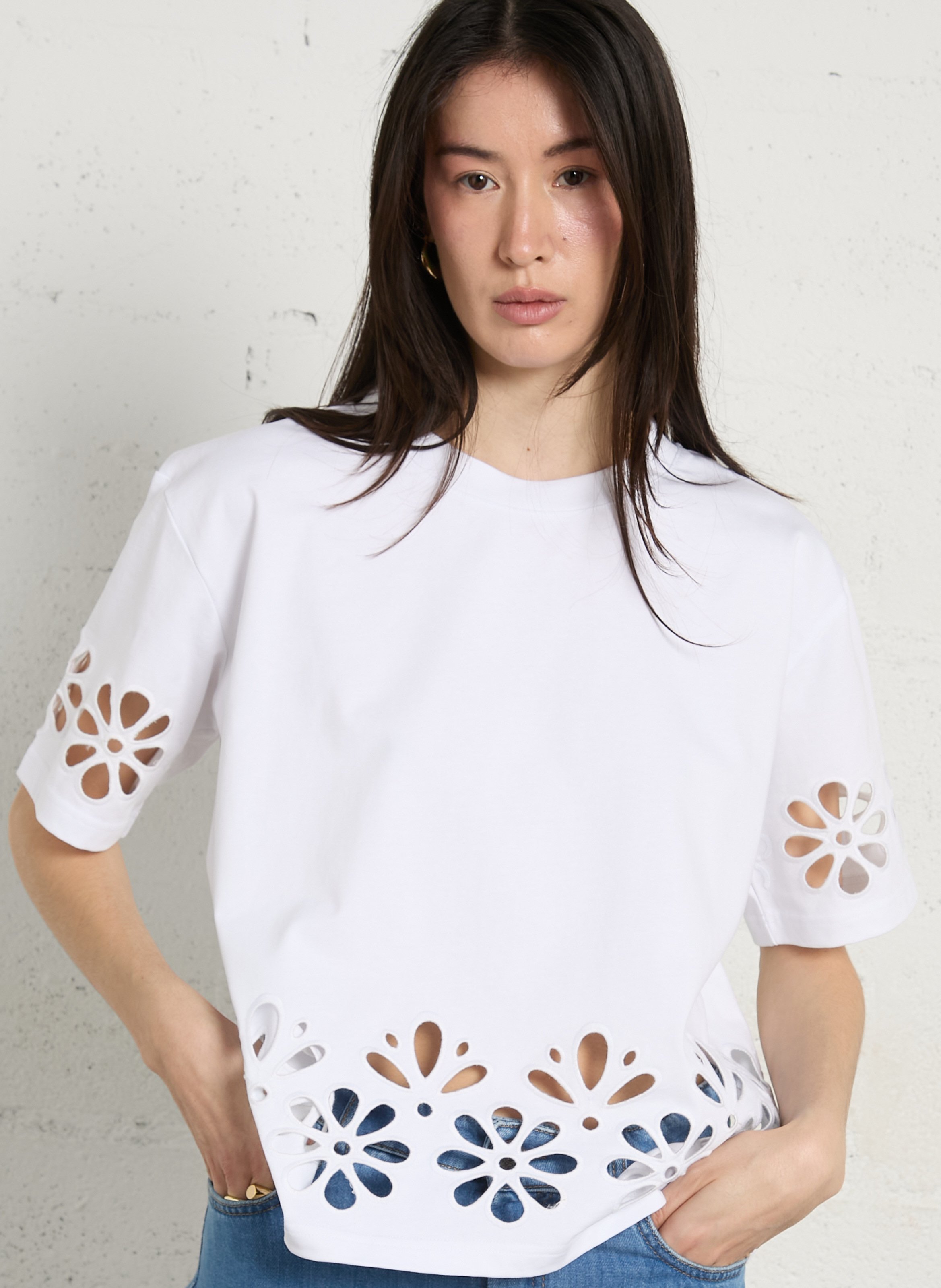 Oversized, katoenen T-shirt met ronde hals BERENICE Wit