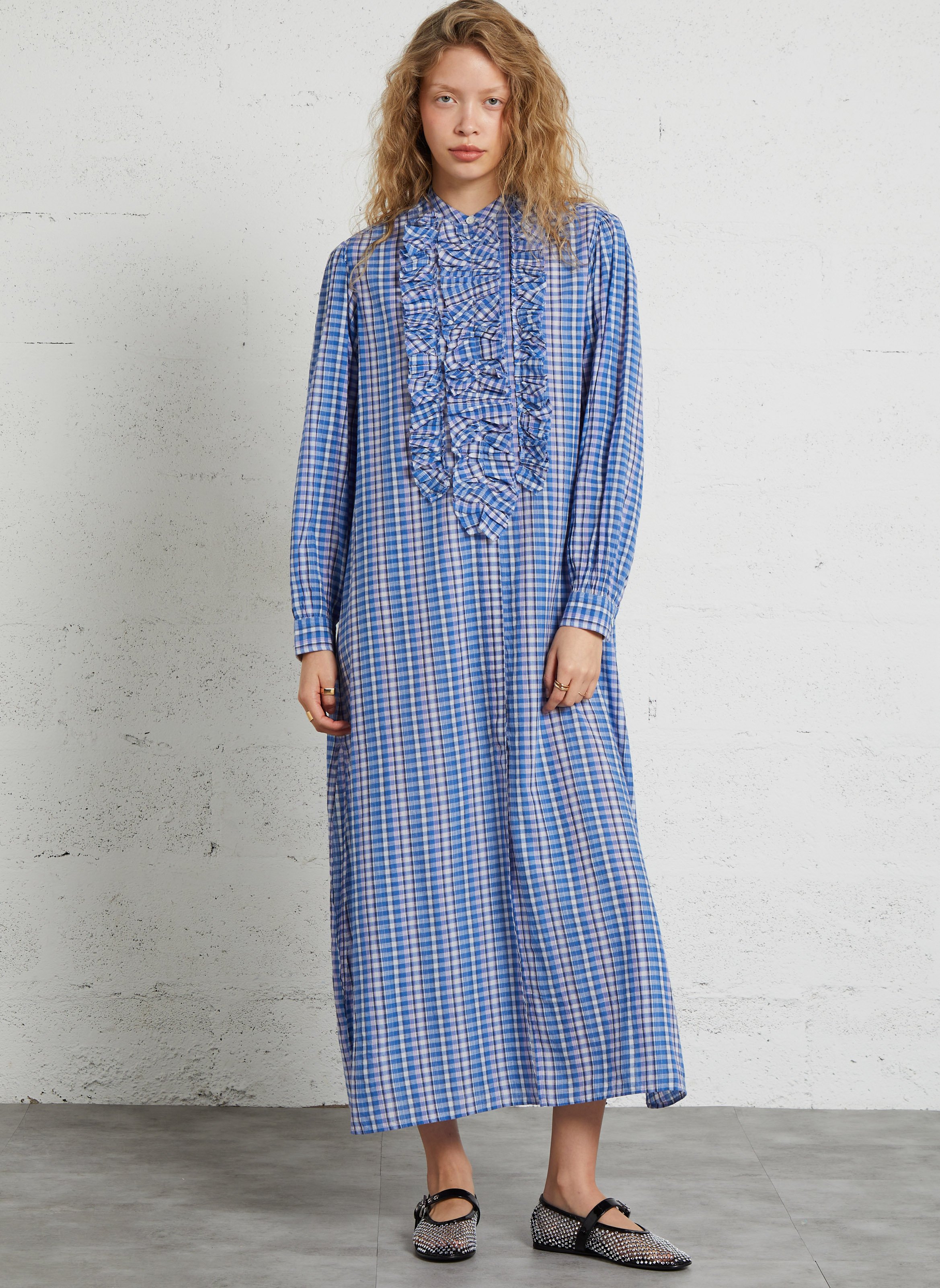 Long checked cotton dress LAURENCE BRAS Blue