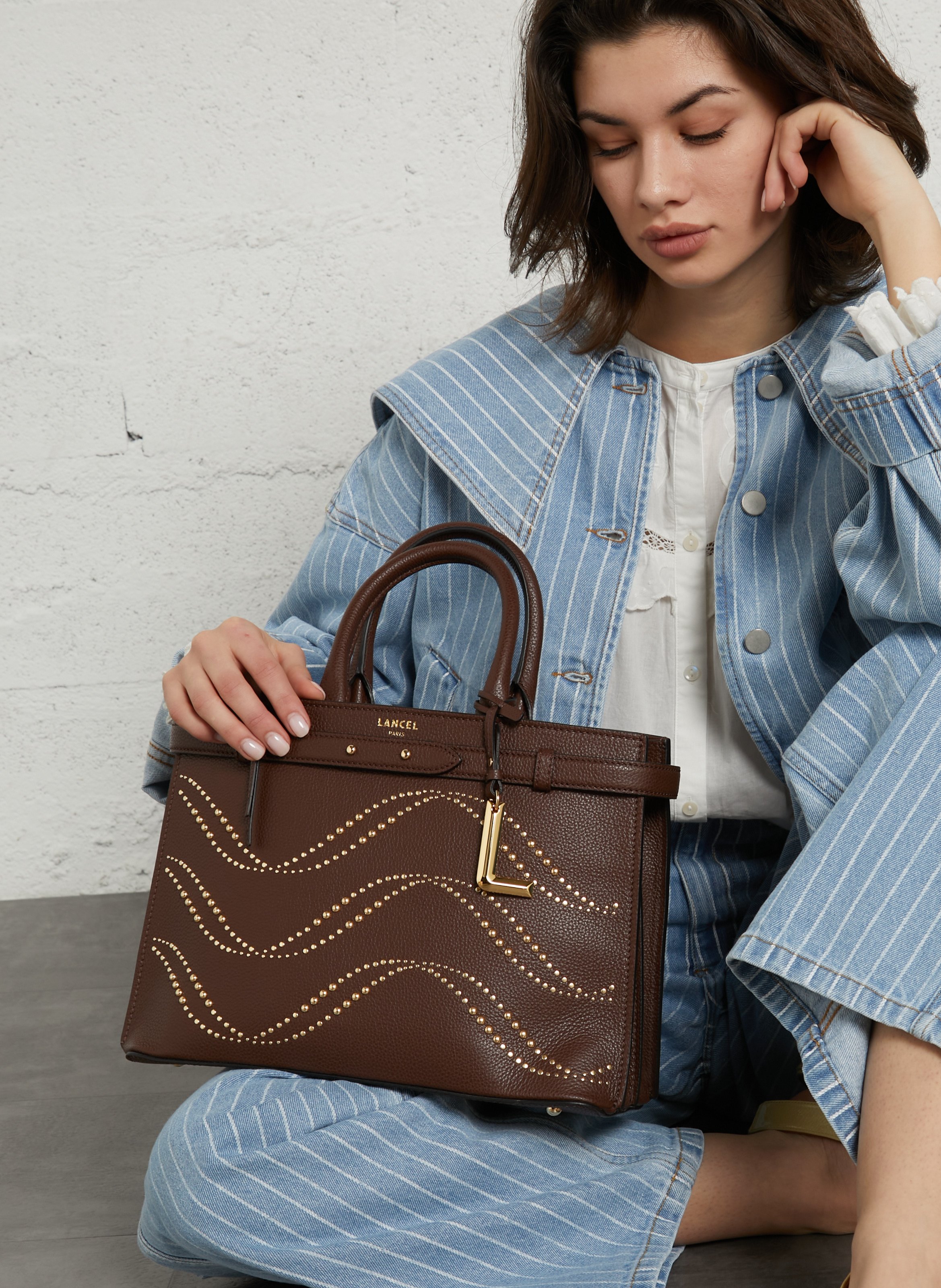 Handtasche mit Strass aus Leder LANCEL Braun