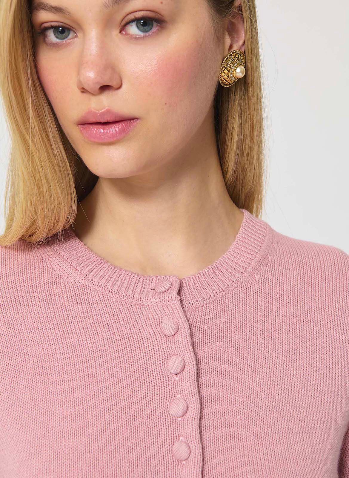 Cardigan col rond boutonné uni TARA JARMON Rose