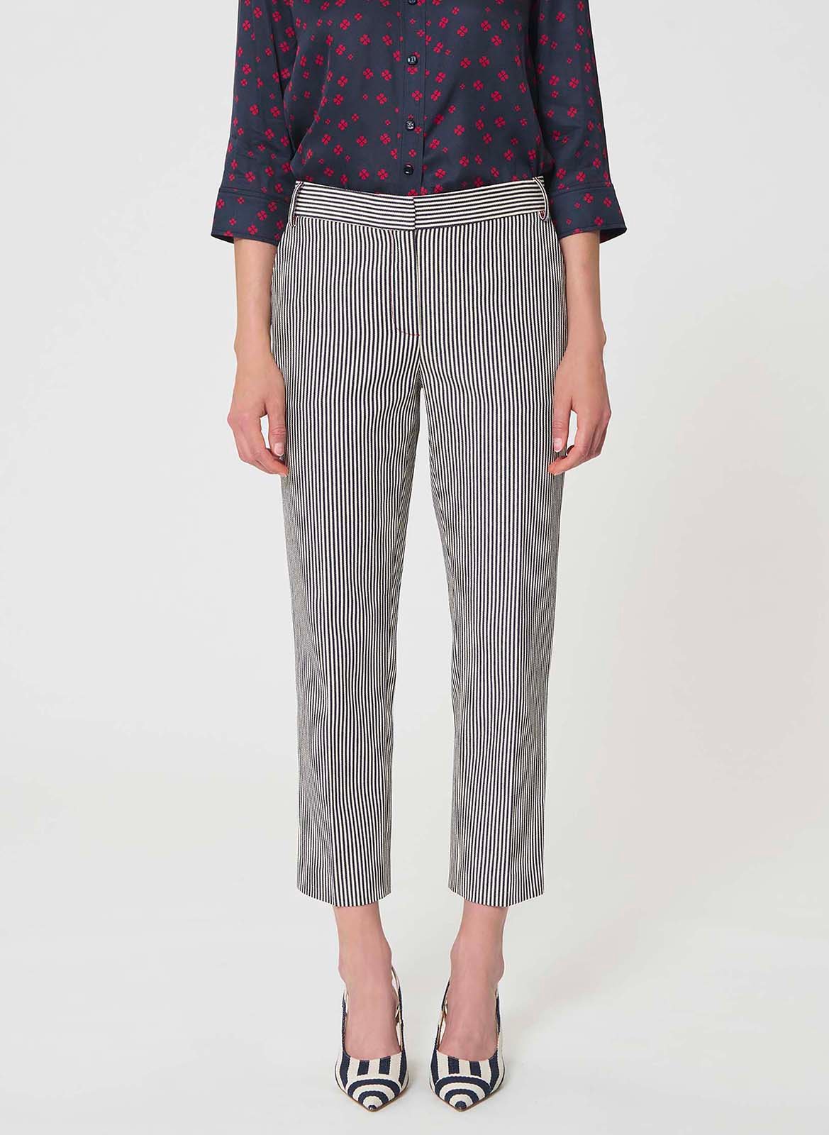 Pantalon cigarette raccourci rayé TARA JARMON Beige