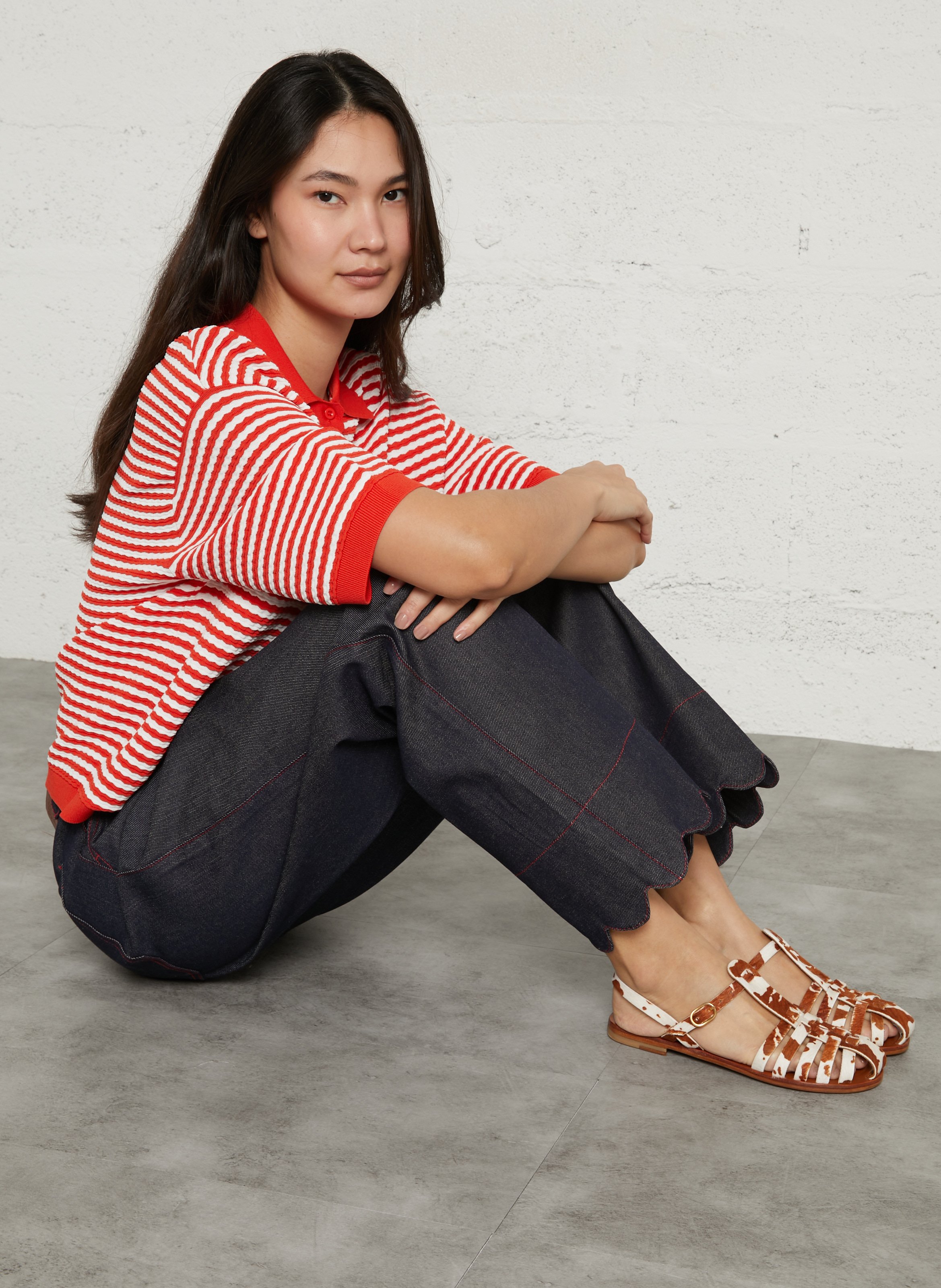 Sandales plates en cuir effet vachette MAMA PRAIA Multicolore