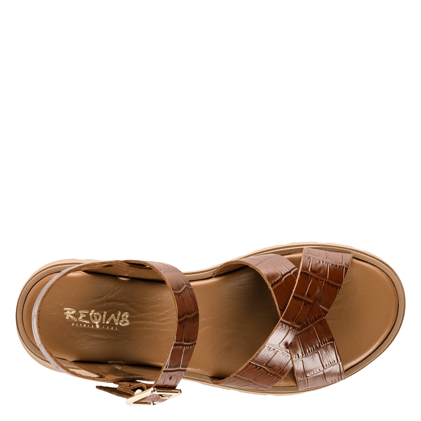 Sandales plates en cuir embossé REQINS Marron