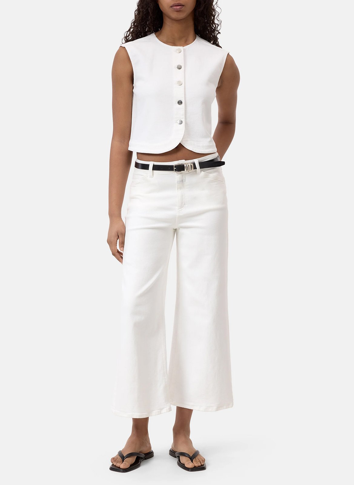 Round-neck straight cotton blend cardigan CLOSED White