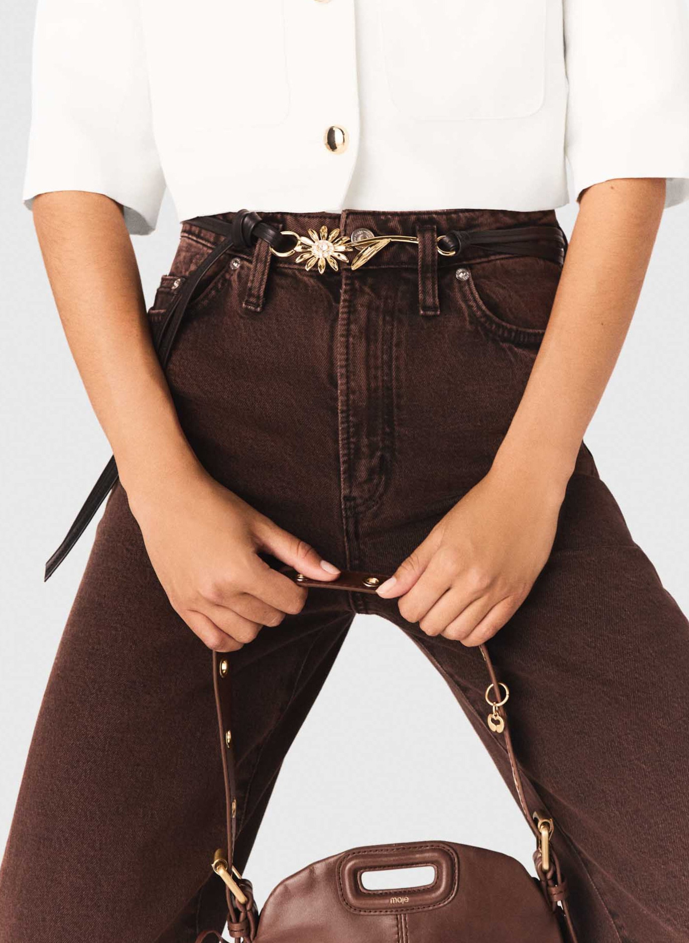 Ceinture à liens en cuir MAJE Noir