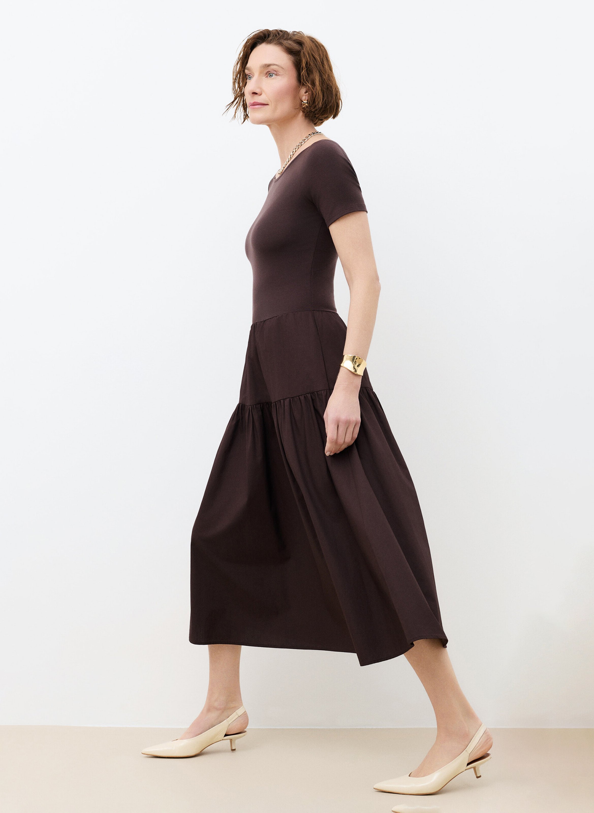 Robe midi col bateau CAROLL Marron