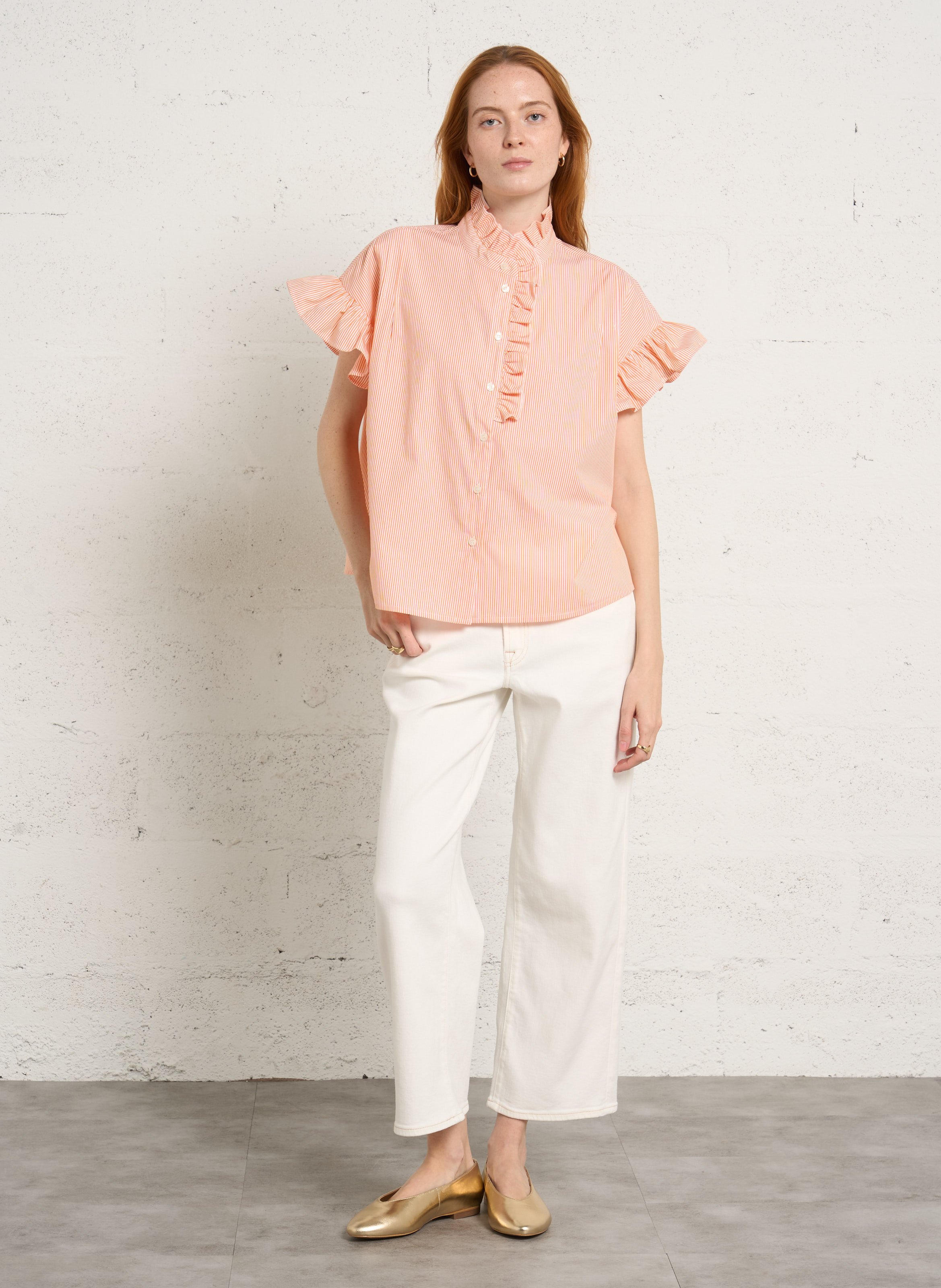 Oversized, gestreepte katoenen blouse SUZIE WINKLE Oranje
