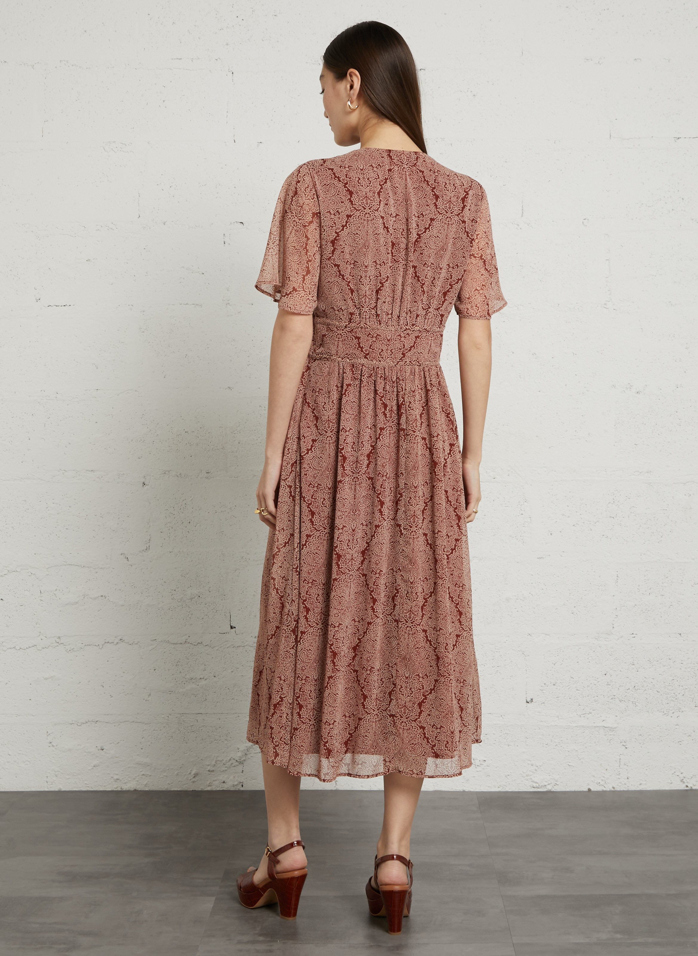 Robe longue col V imprimée MAISON 123 Rouge