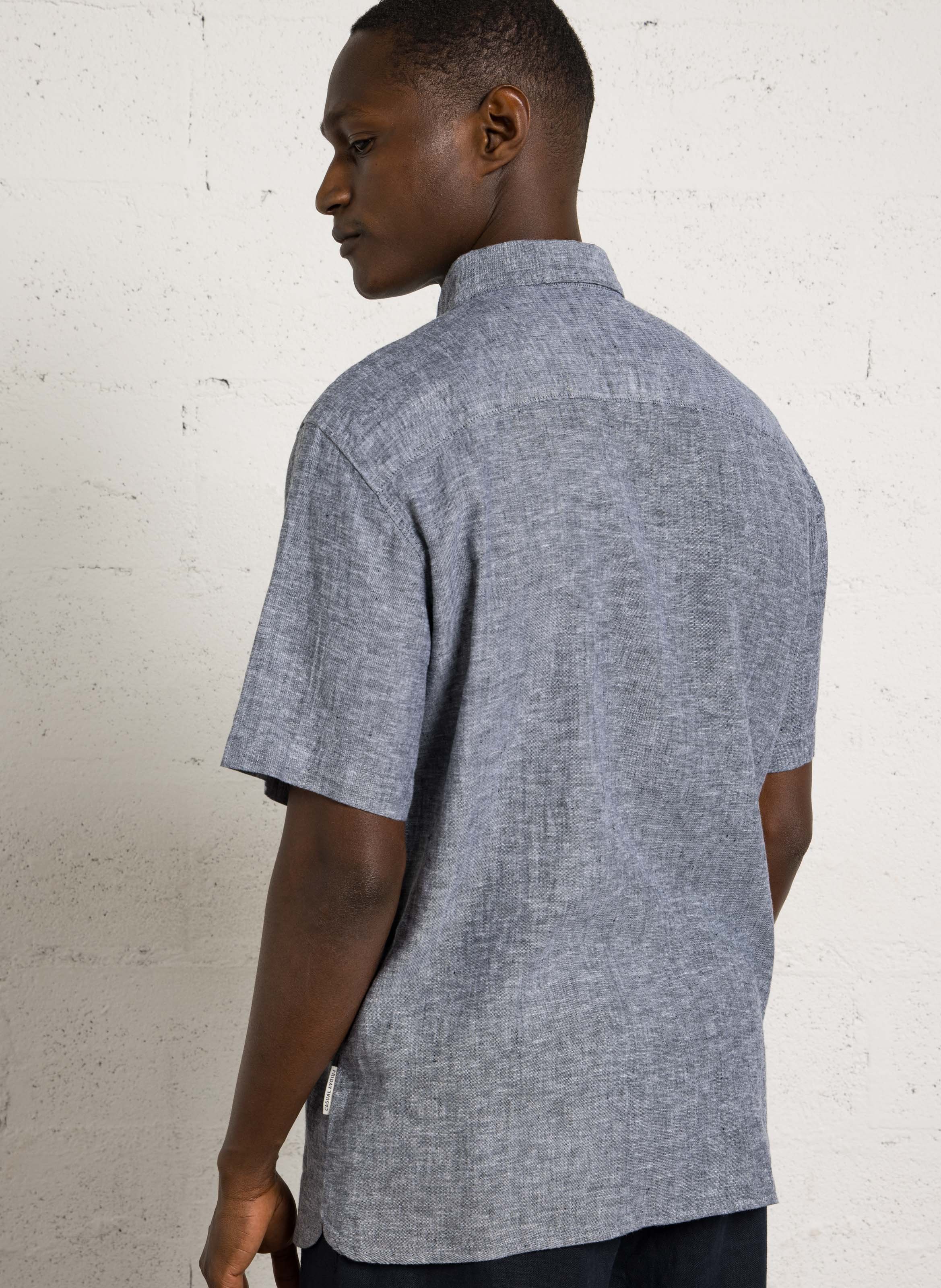 Camisa recta de lino y algodón Azul