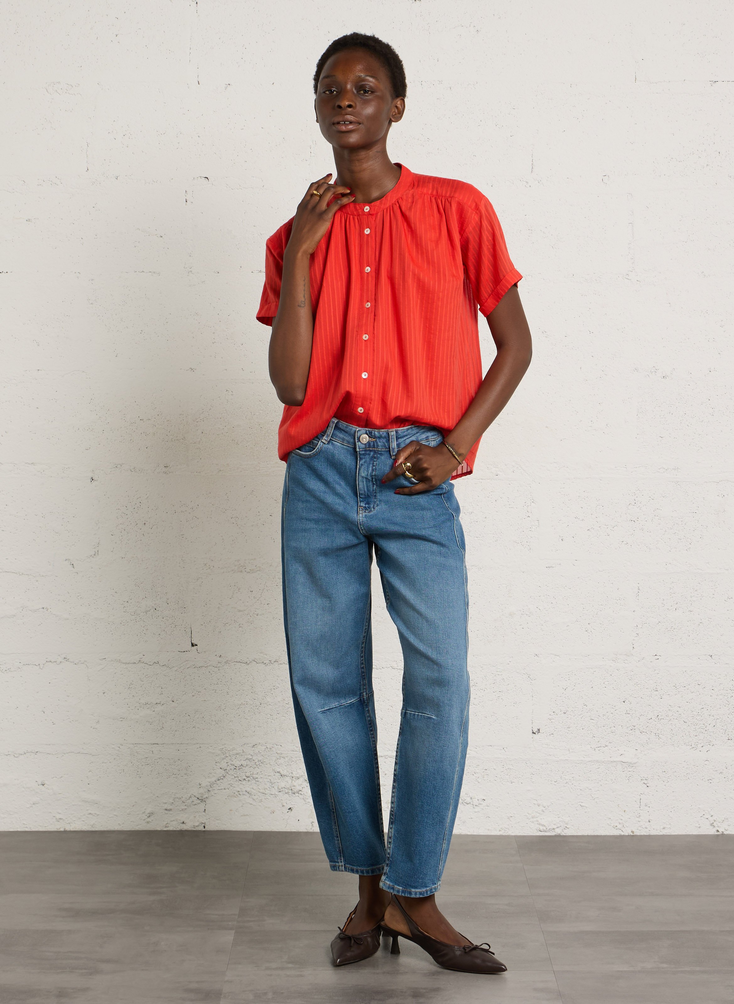 Chemise col rond en coton mélangé MAISON 123 Orange
