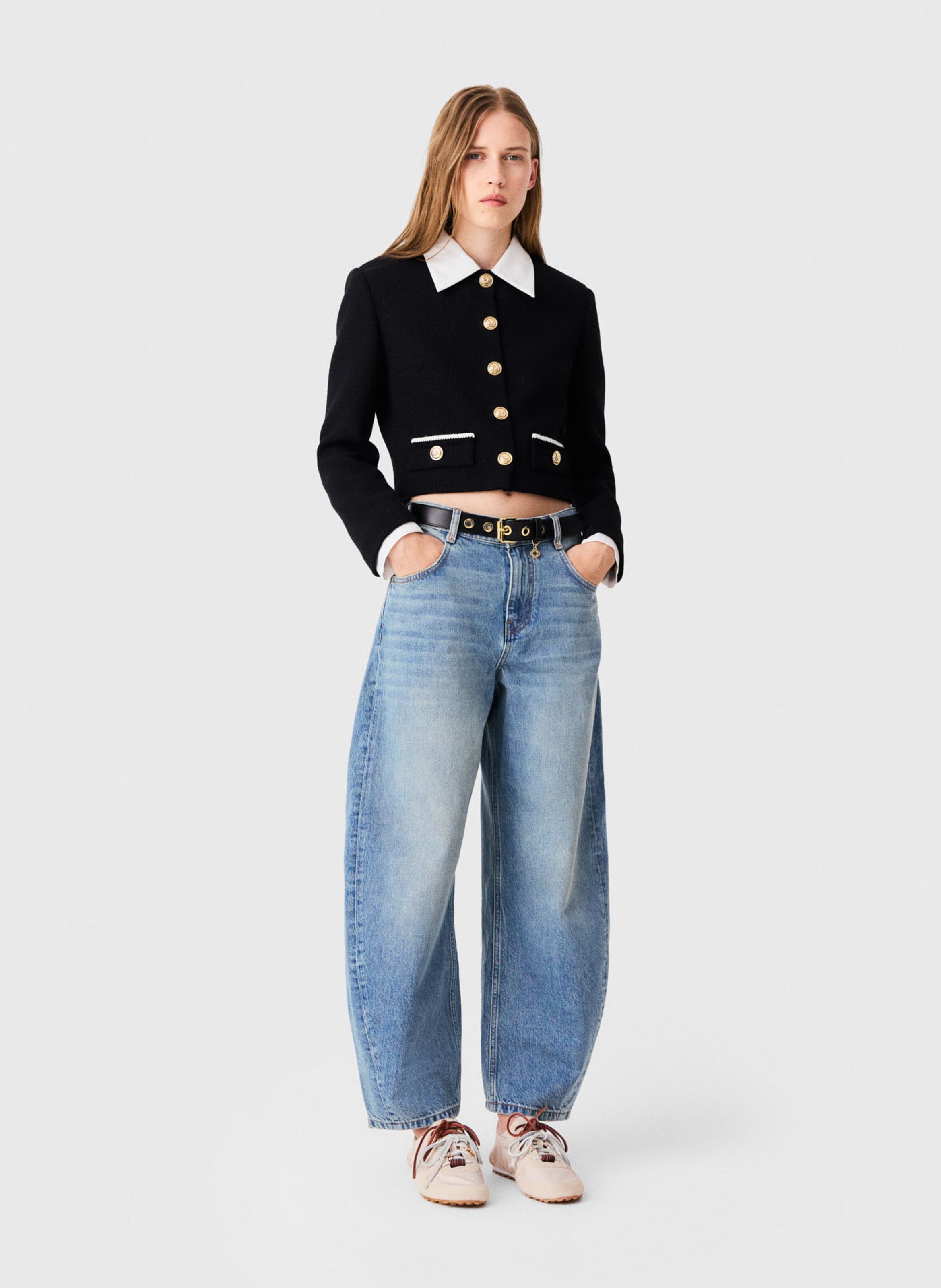 Fitted short jacket in blended cotton. MAJE Black