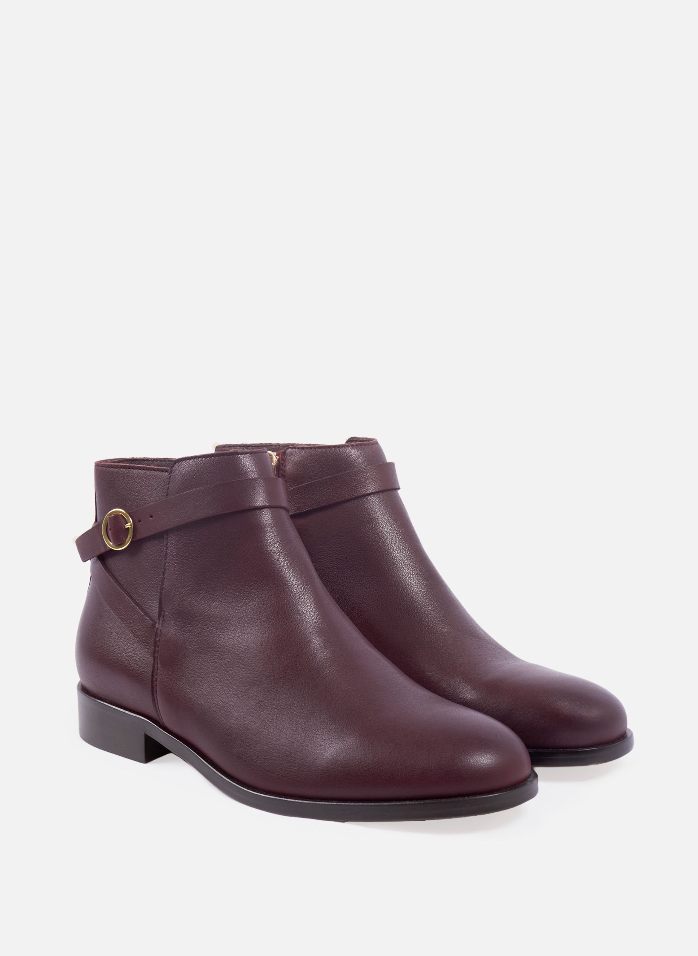 Flat leather riding Mid-calf boots JULES & JENN Red