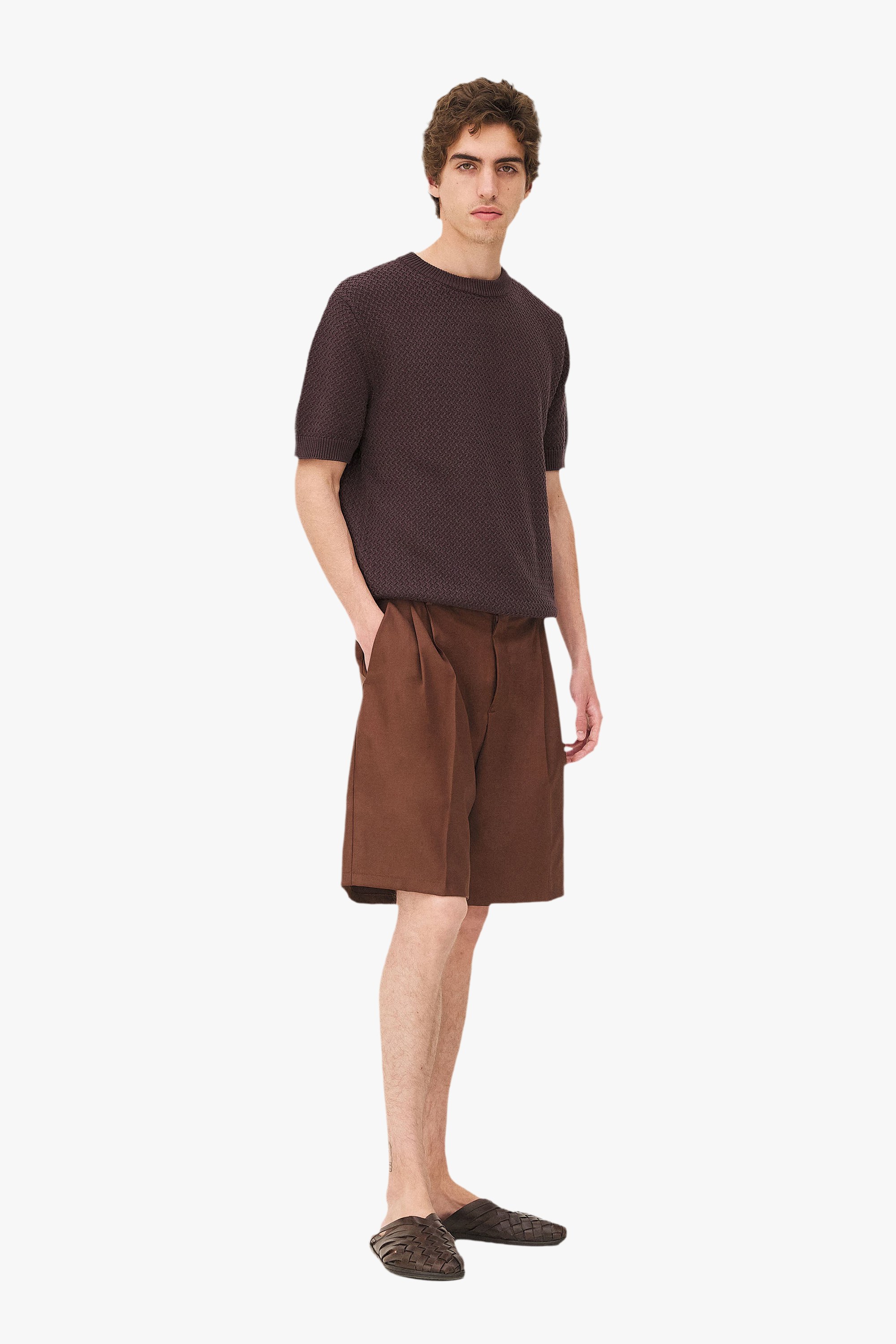 Pleated Como shorts Noyoco Brown