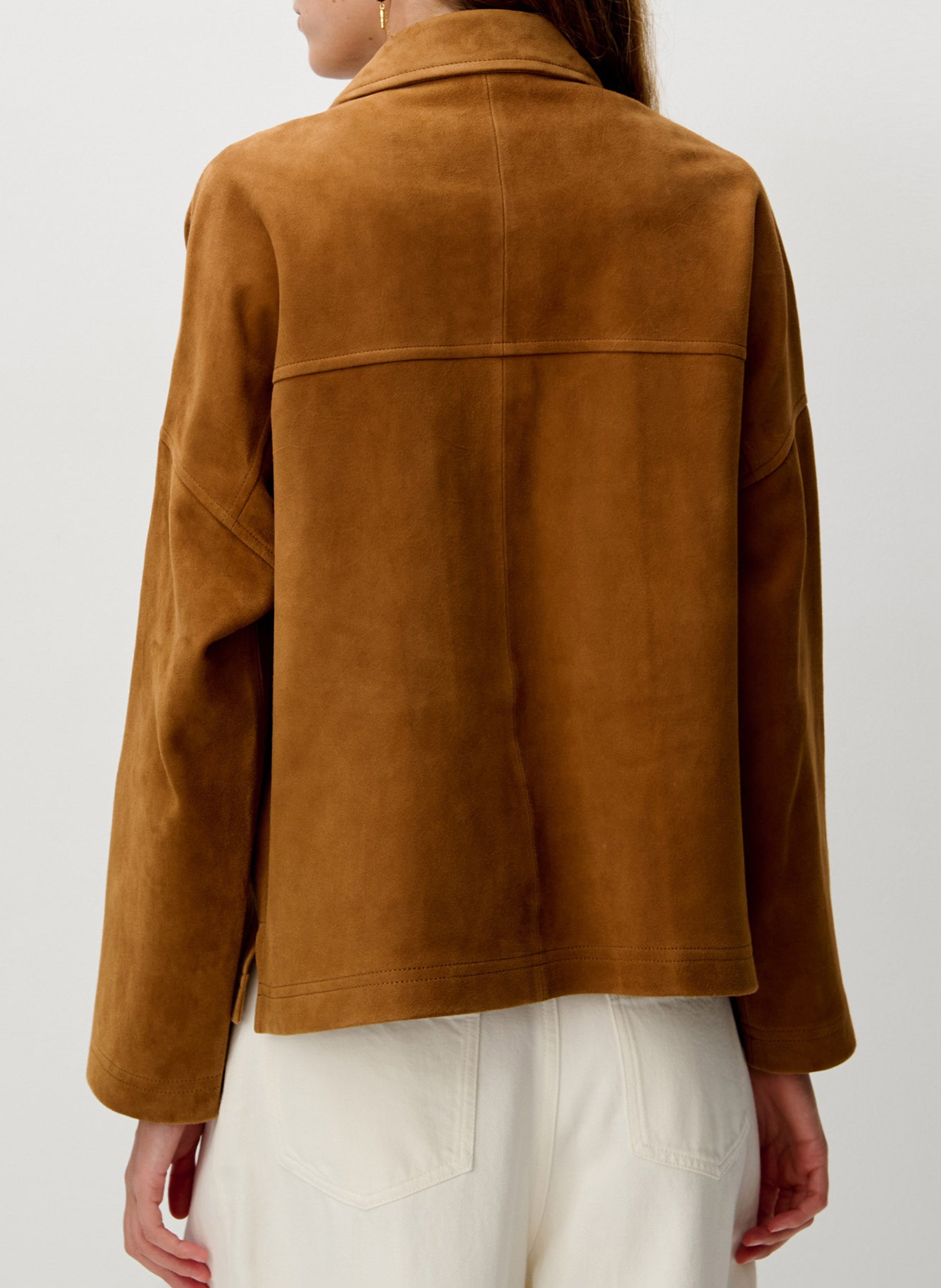Straight jacket with classic collar in suede leather SESSUN Brown