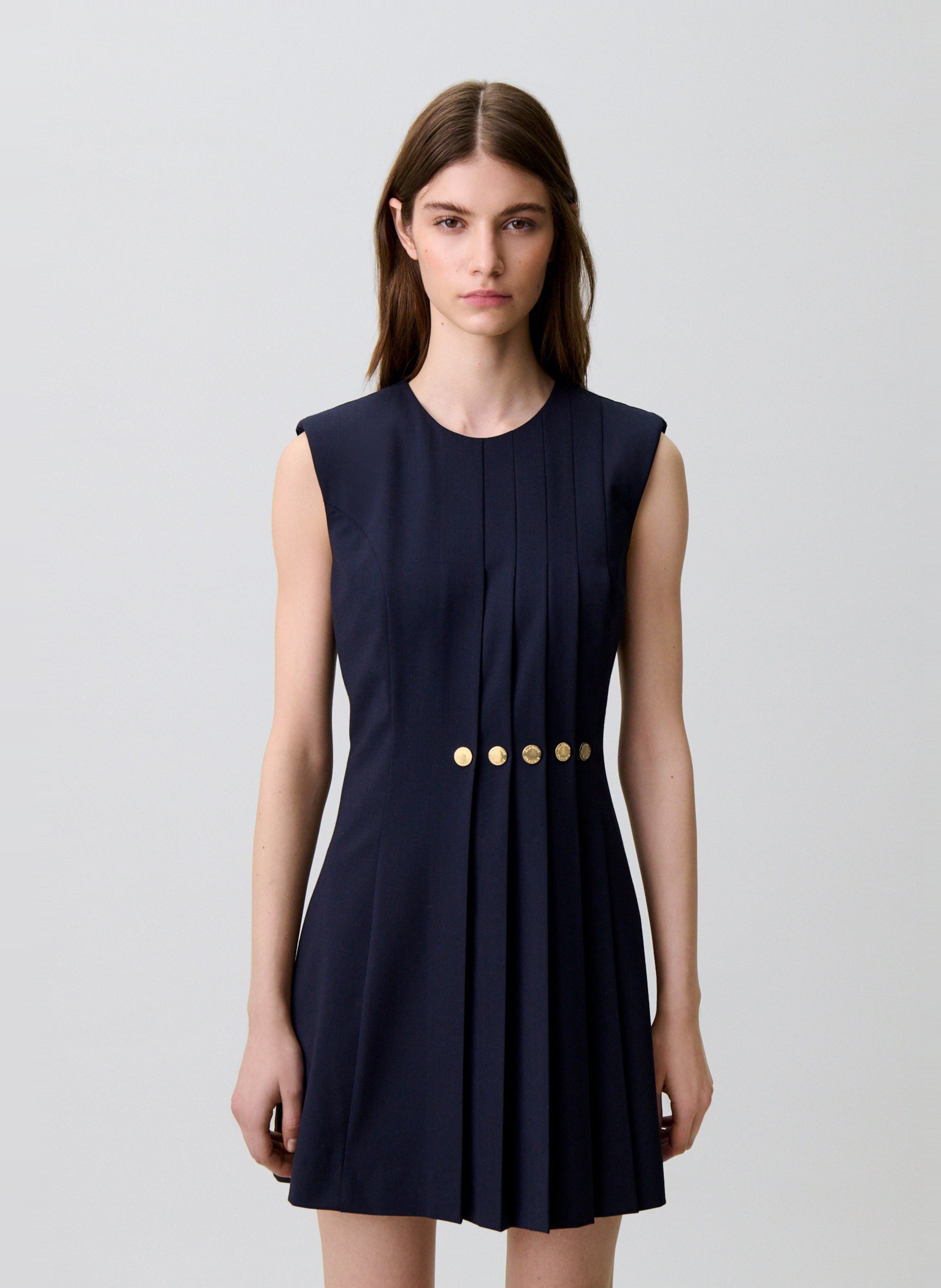 Kurzes Plisseekleid aus Wollmischung CLAUDIE PIERLOT Blau