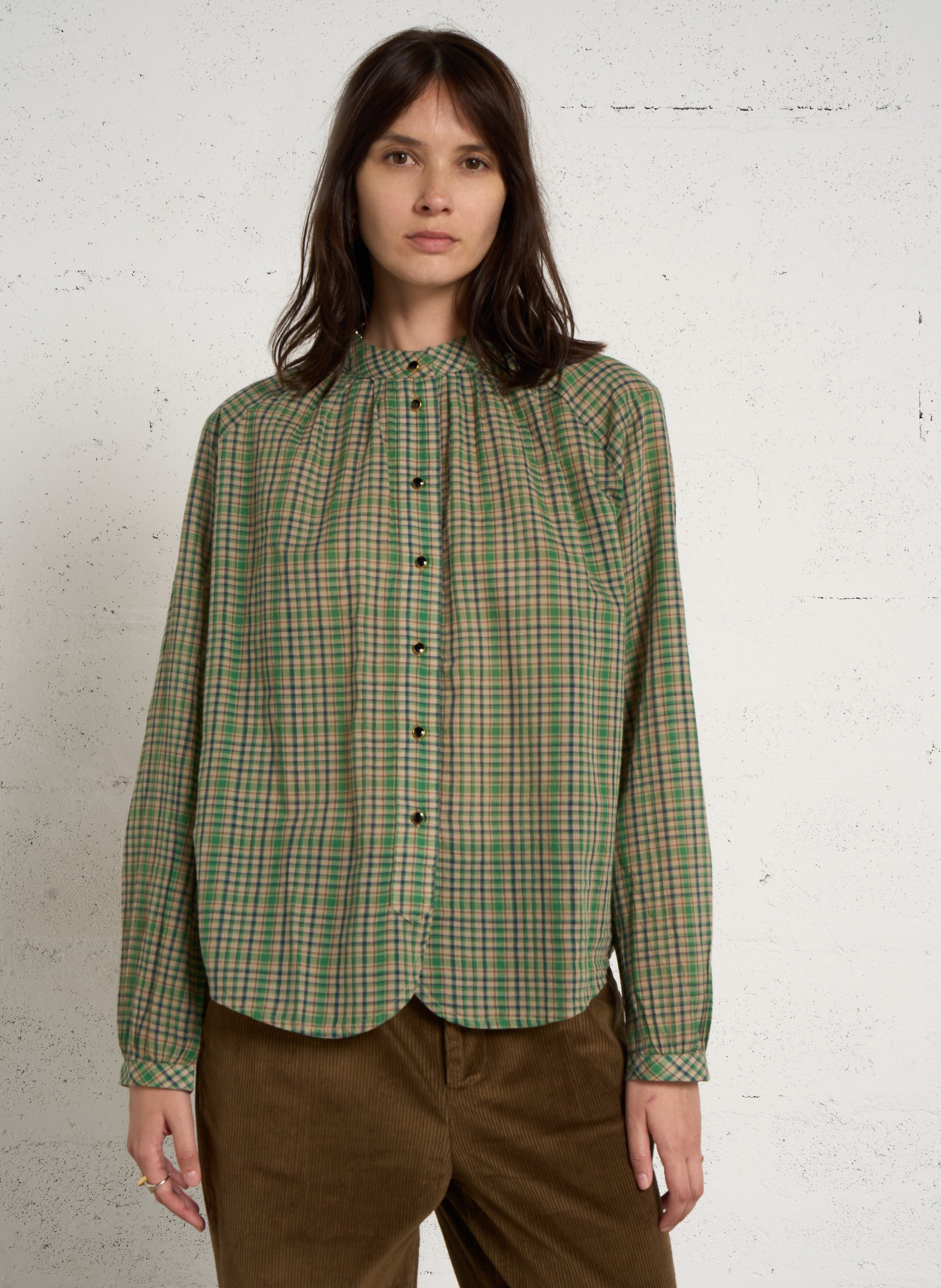 Geruite, katoenen blouse LEON & HARPER Groen