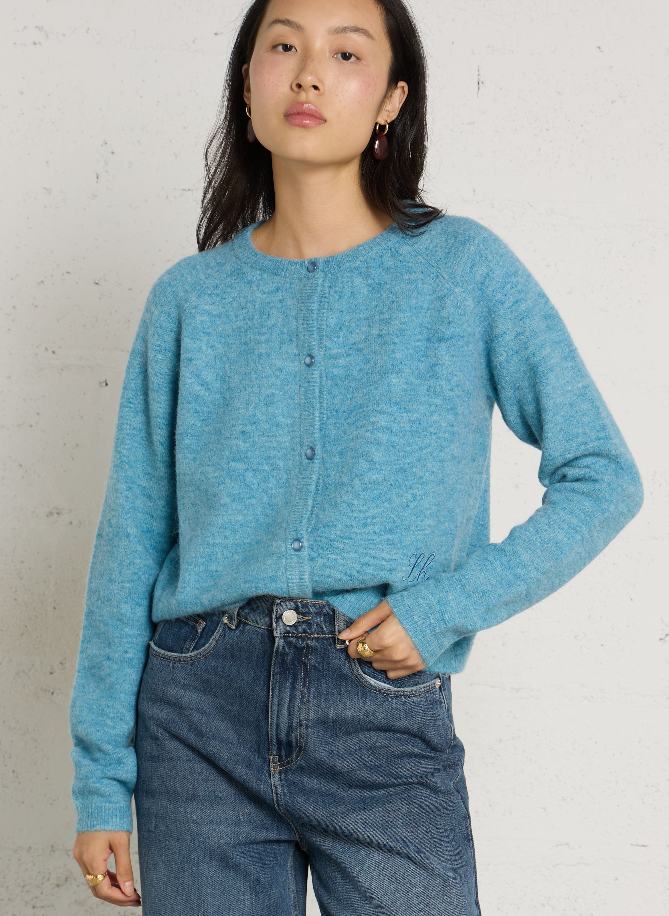 Short buttoned sleeveless cardigan LEON & HARPER Blue