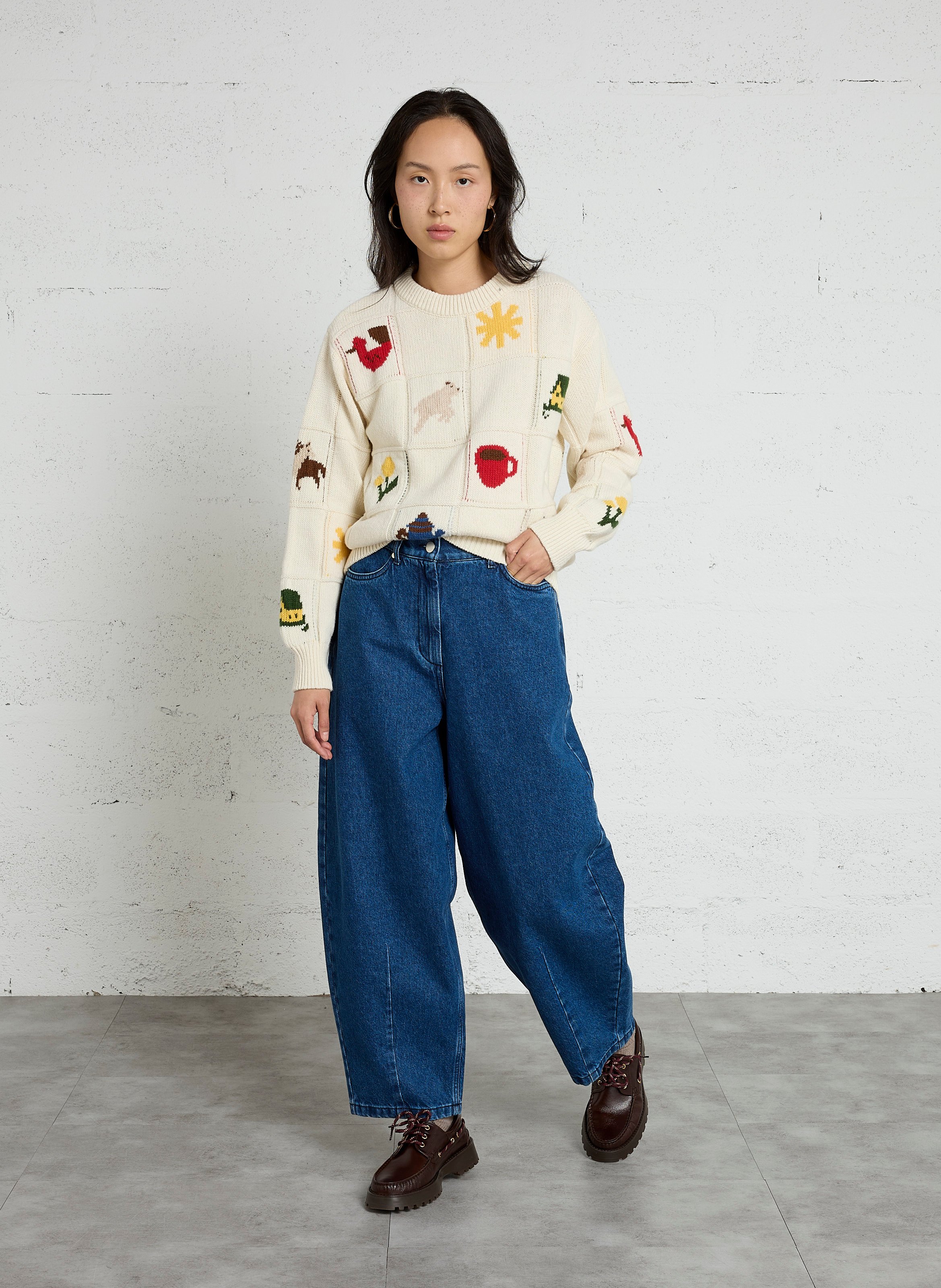 Pull col rond à motifs en laine THINKING MU Multicolore