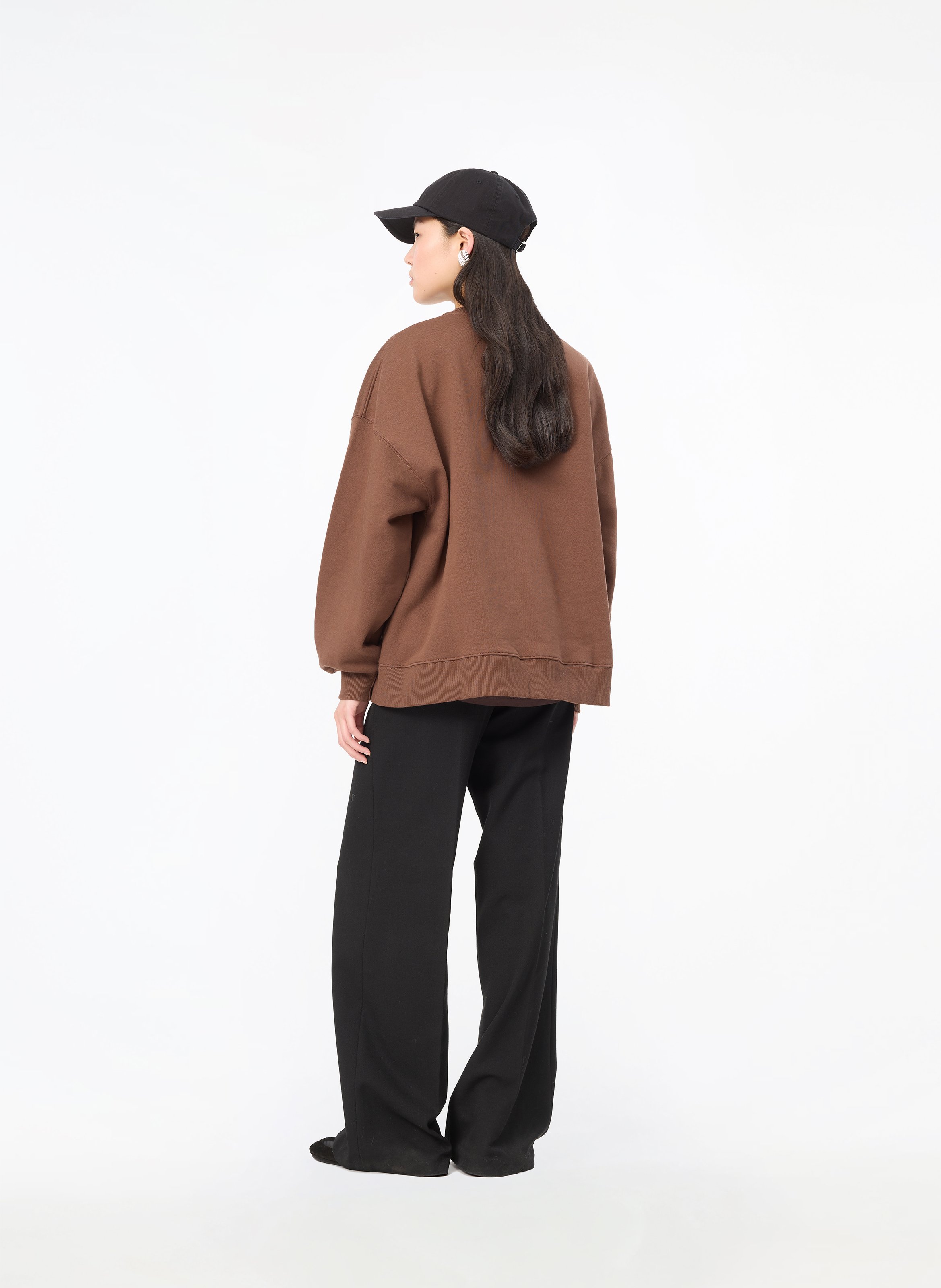 Oversized round neck embroidered sweatshirt ROTATE Brown