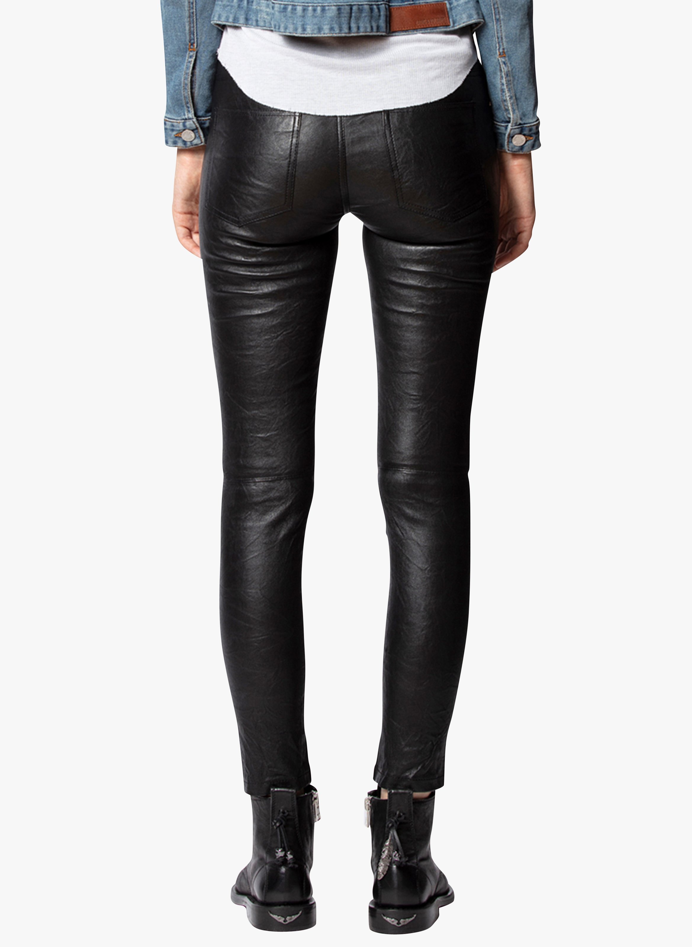 Rechte broek met 5 zakken van leer ZADIG&VOLTAIRE Zwart