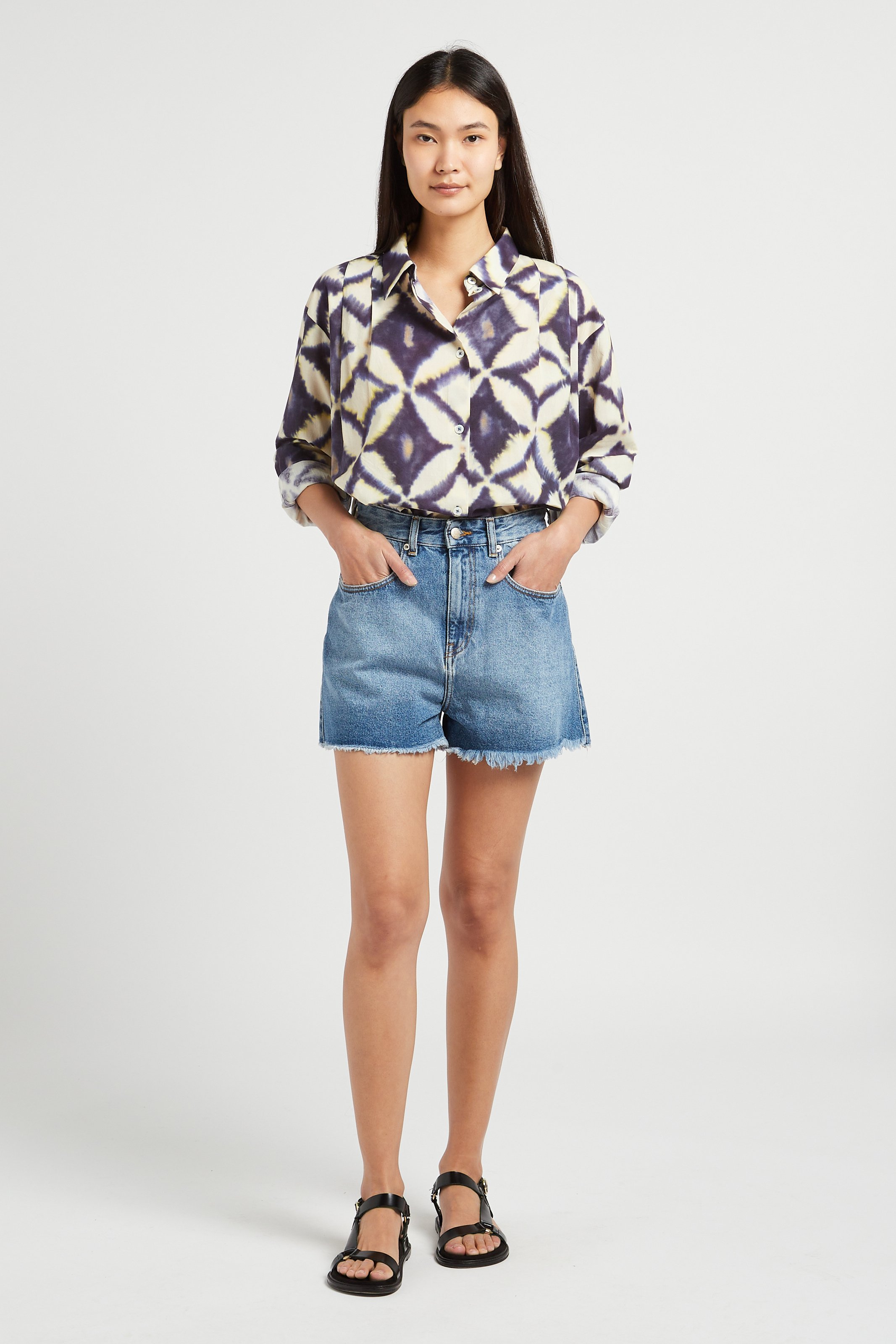 Short en denim taille haute en coton  ACQUAVERDE Bleu