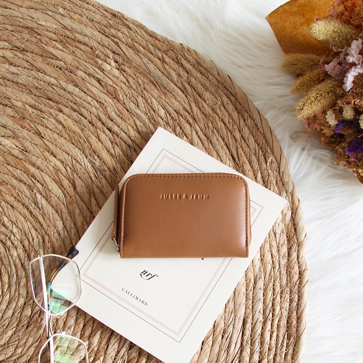 Smooth leather coin purse JULES & JENN Brown