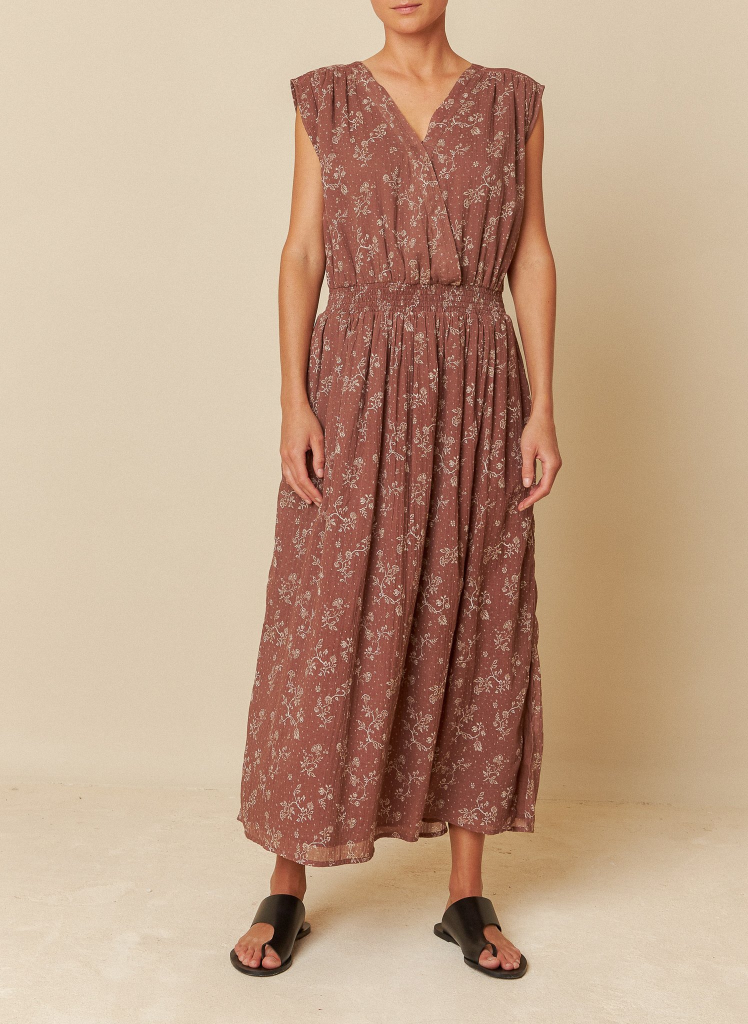 Lange jurk van bedrukt katoen INDI & COLD Bruin