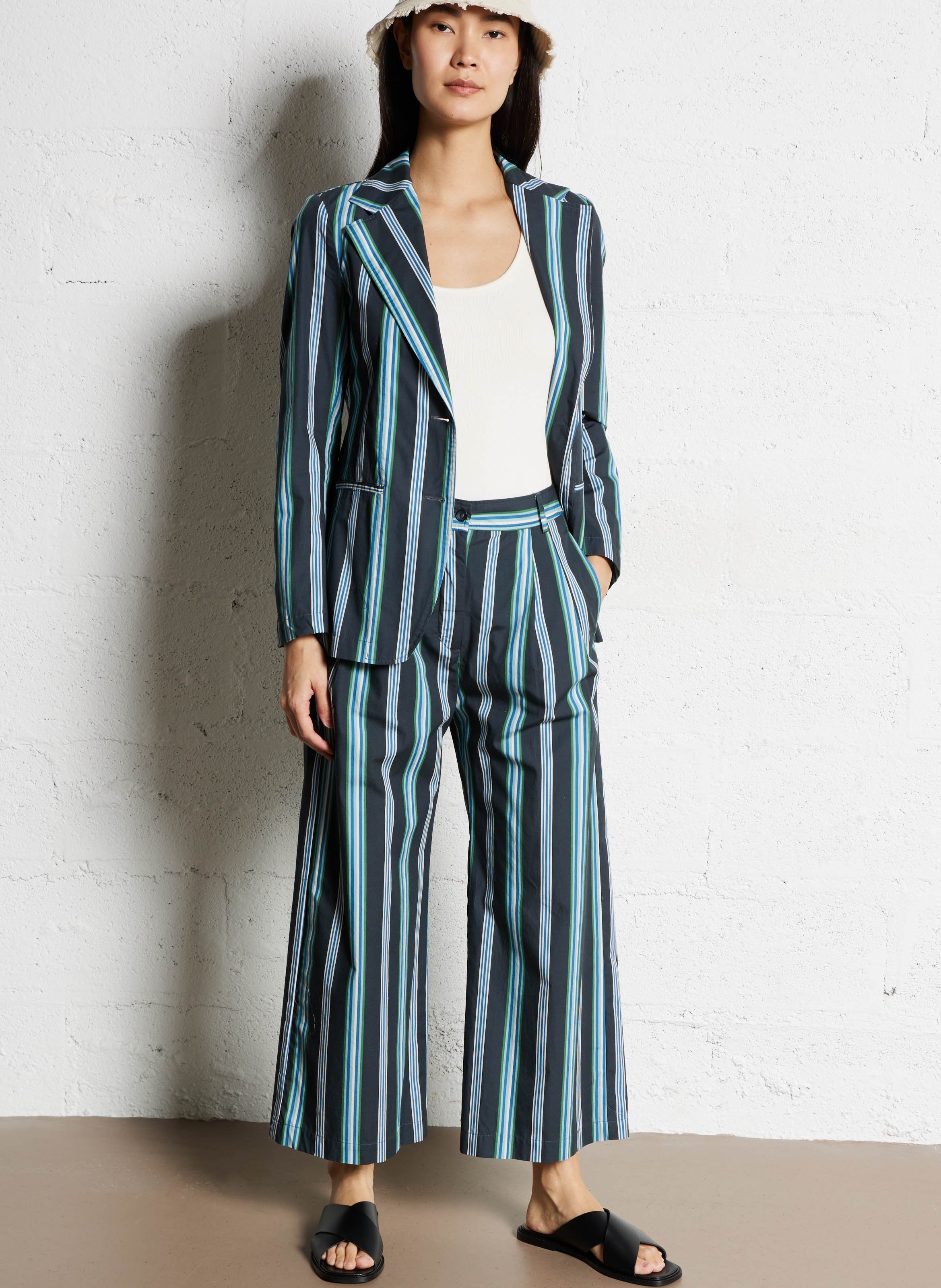 Veste tailleur rayée en coton DIEGA Bleu