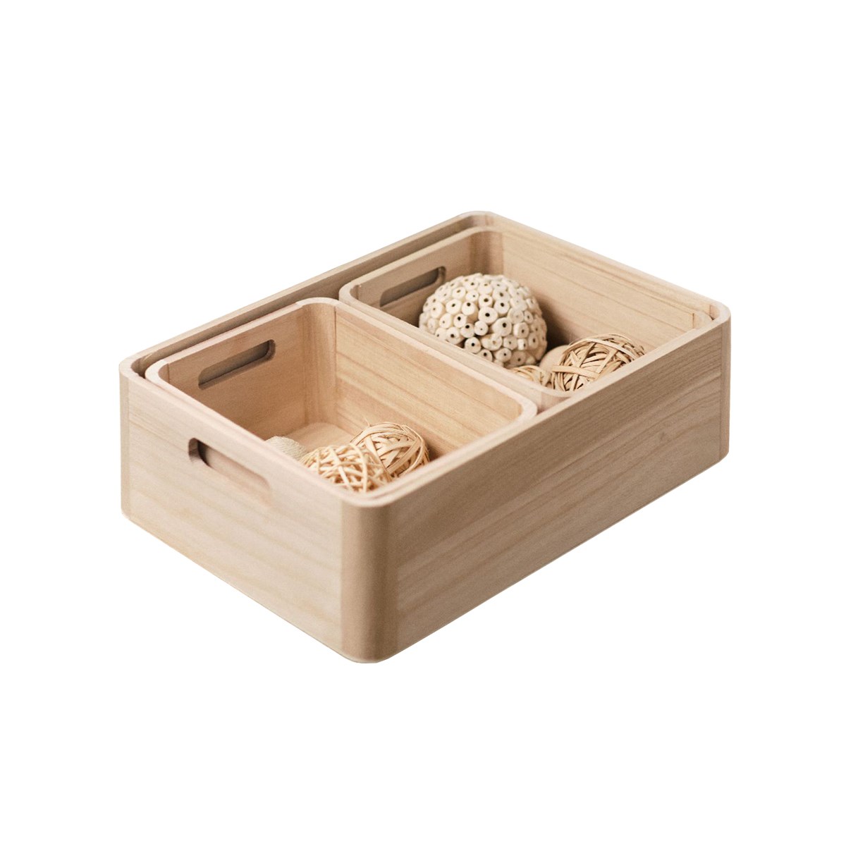 Set of 3 wooden crates FACTORY Beige