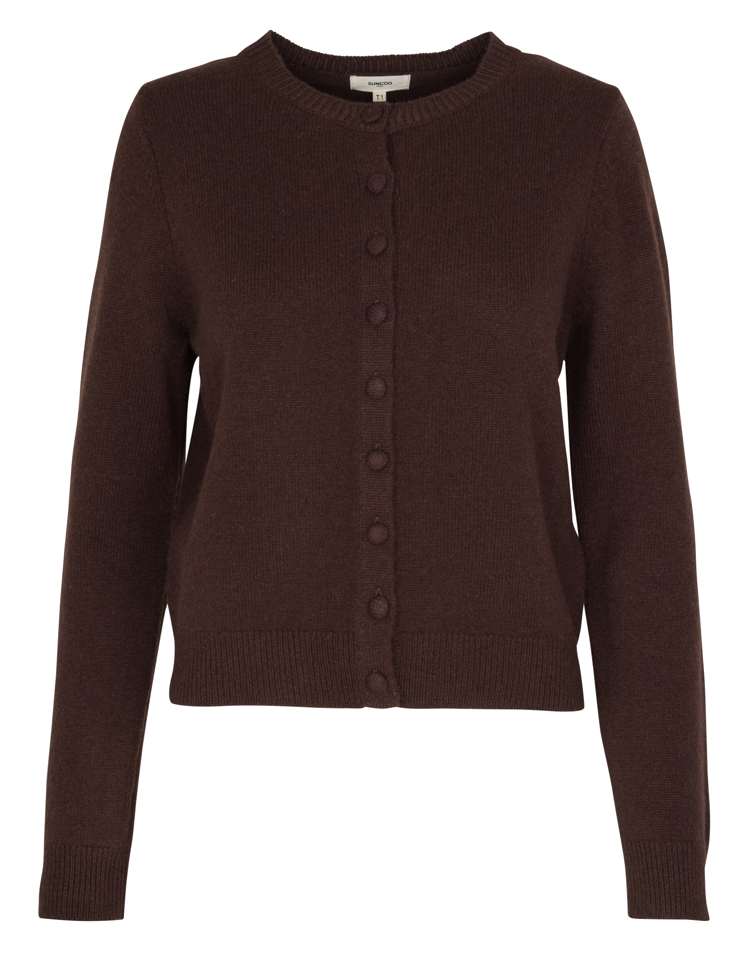 Gilet droit col rond en laine SUNCOO Marron