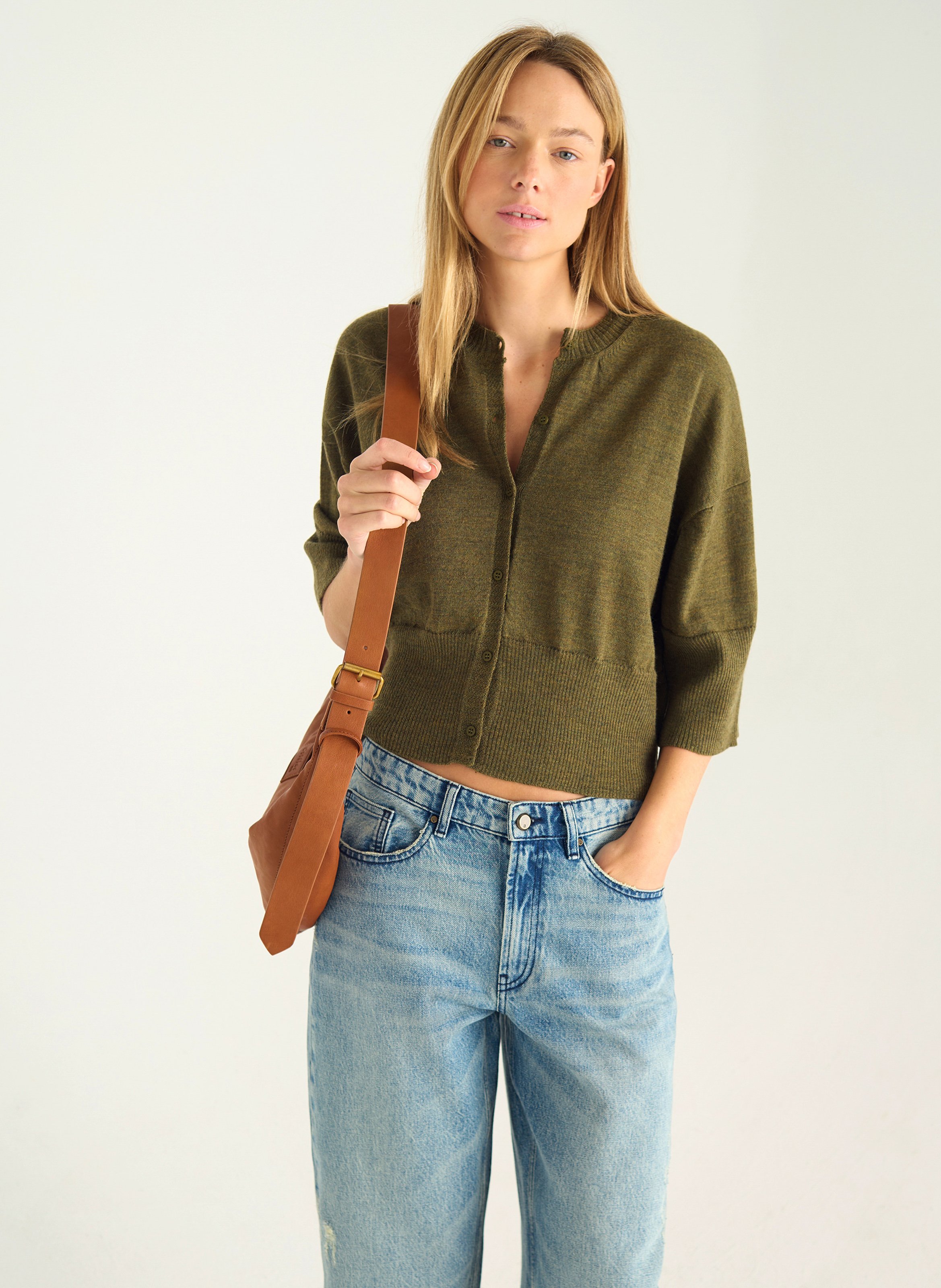 Strickjacke aus Wolle mit Rundhalsausschnitt ACOTE Grun