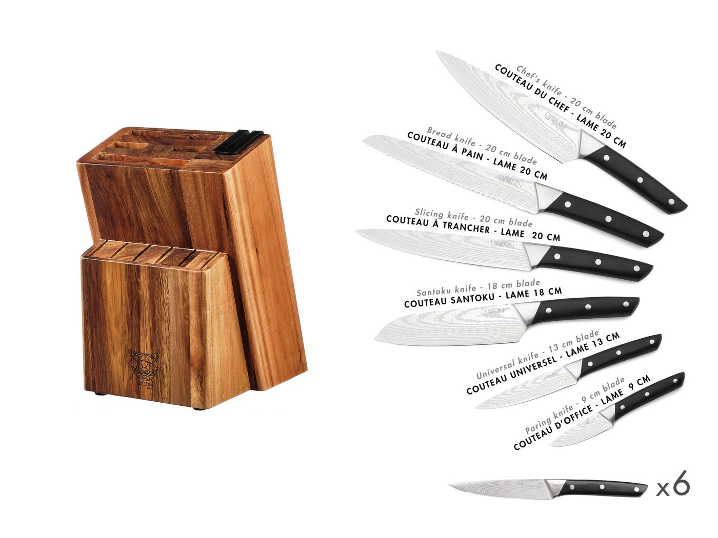 Erling Loviisa Kitchen Knife Set and Steak Knives Set - 14 pieces BJORN Black
