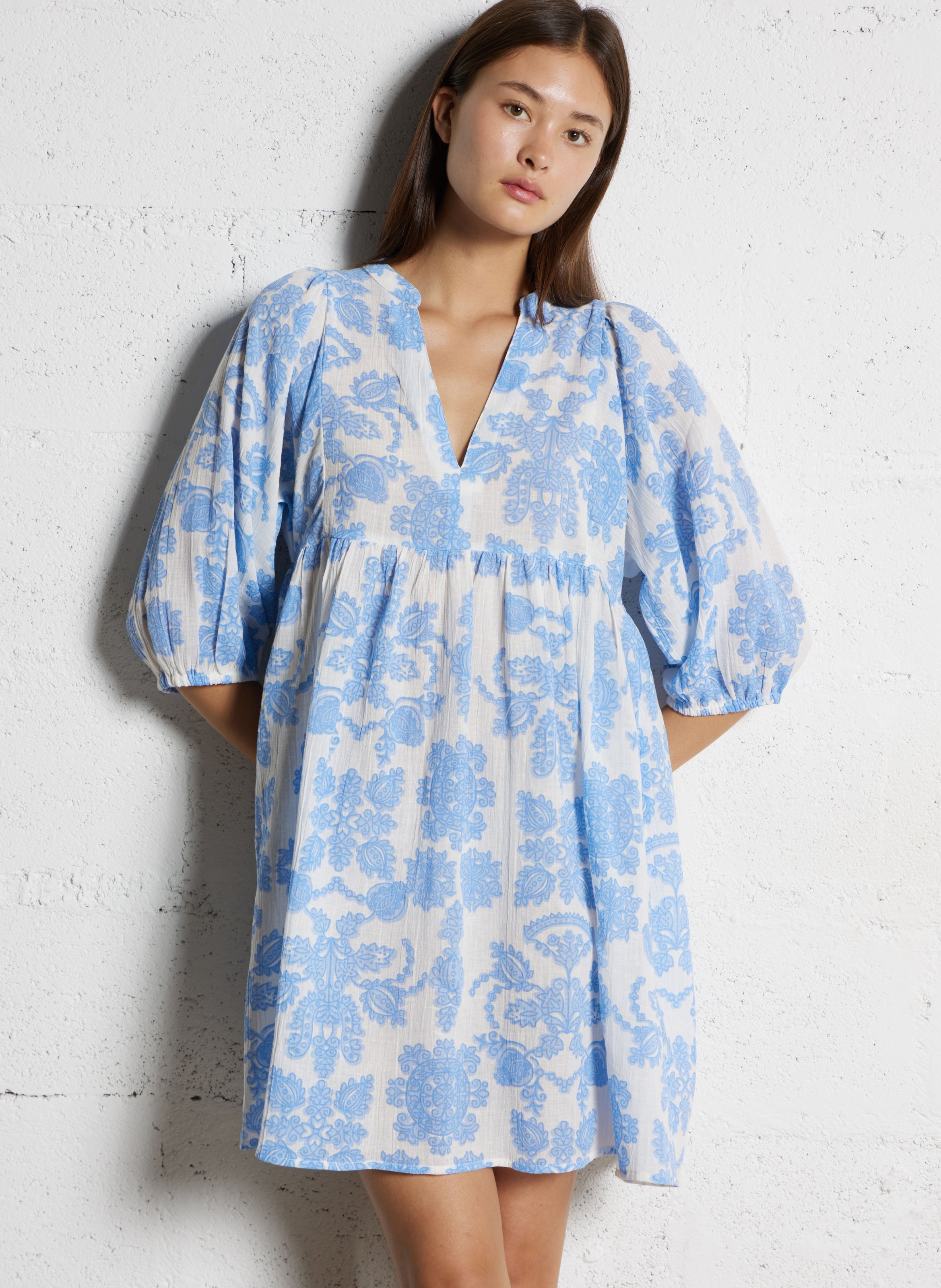 Fanny Juliette printed round-neck short dress MAISON 123 Blue