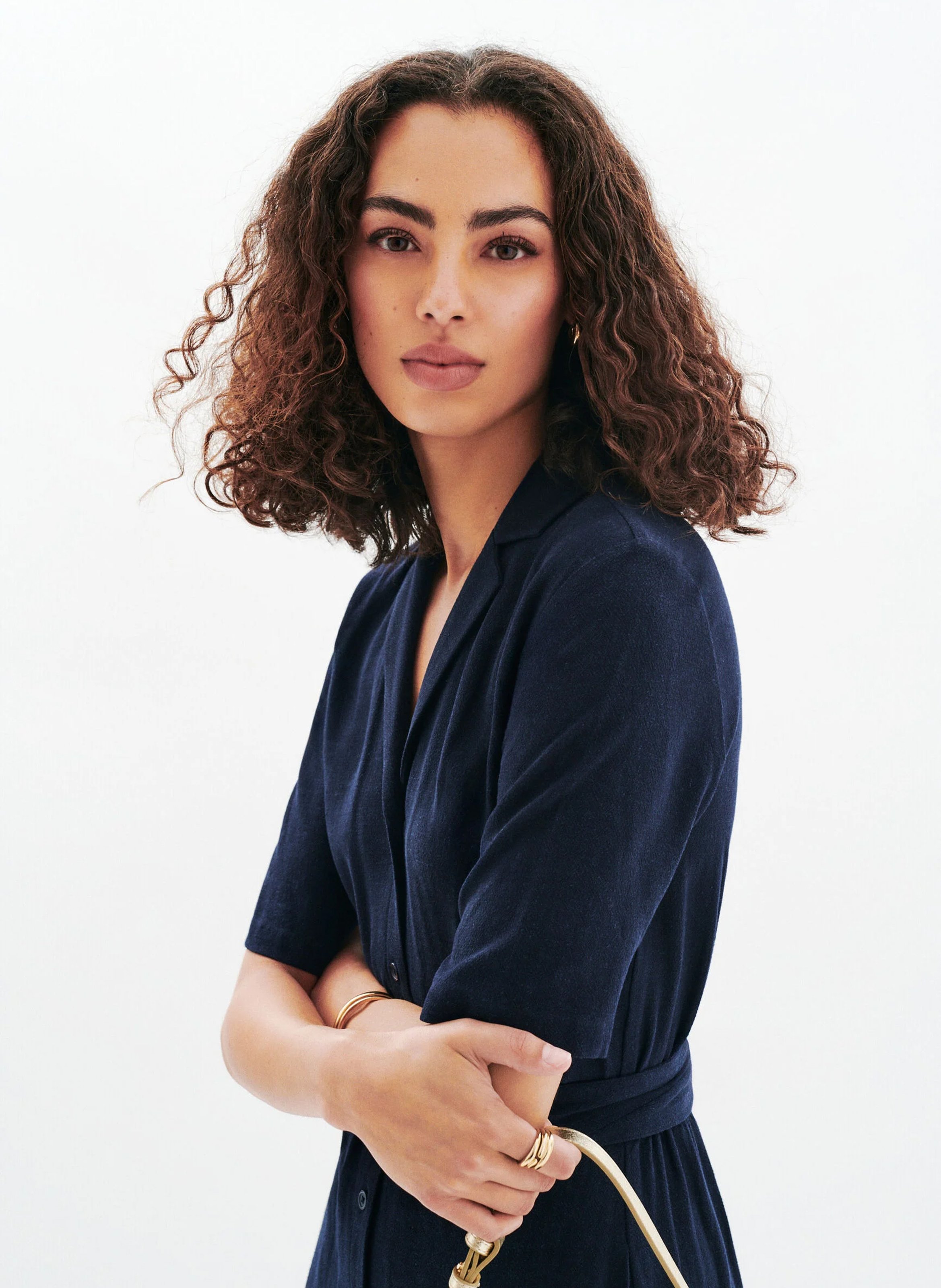 Robe midi col v  CAROLL Bleu