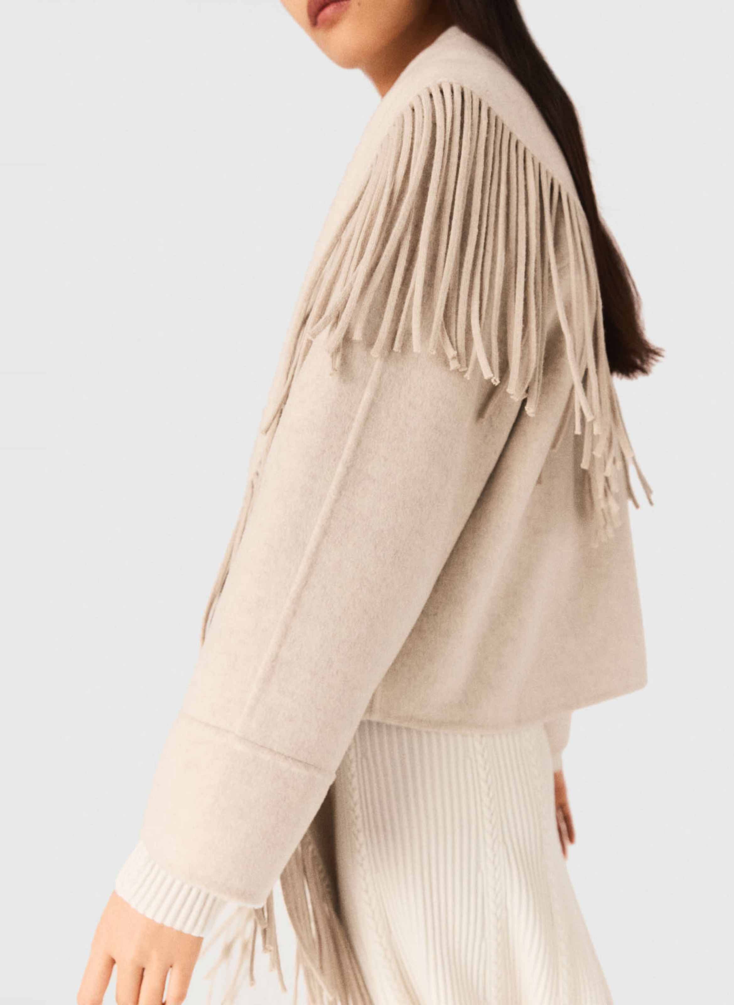 Veste oversize col rond en laine mélangée MAJE Beige