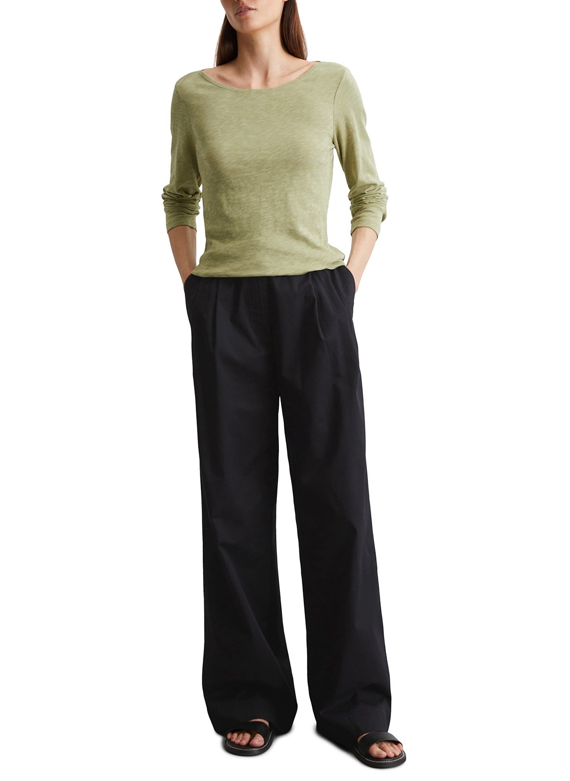 Camiseta de algodón con cuello barco MARC O'POLO Verde