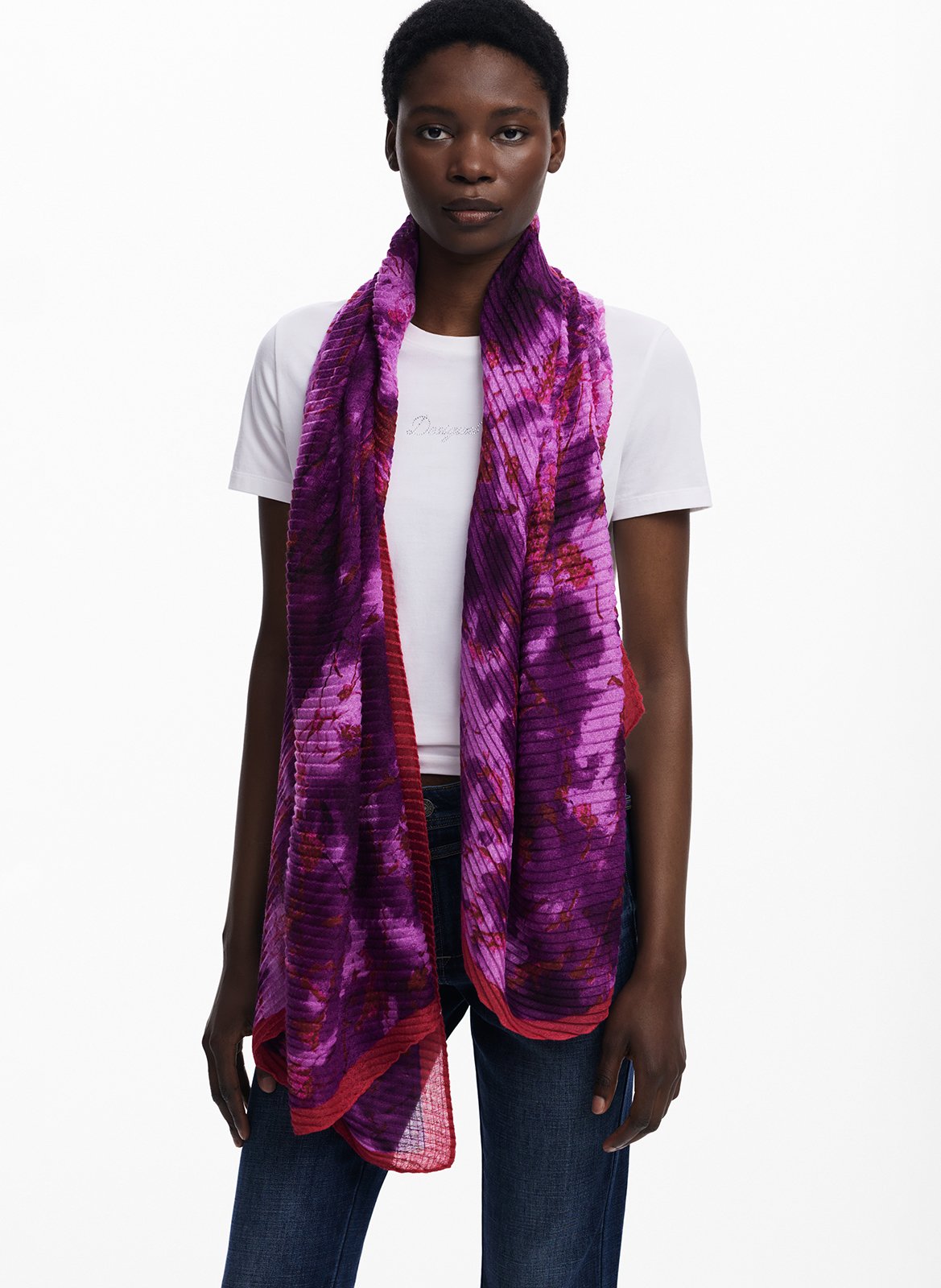 Foulard rectangulaire froissé à fleurs DESIGUAL Rouge