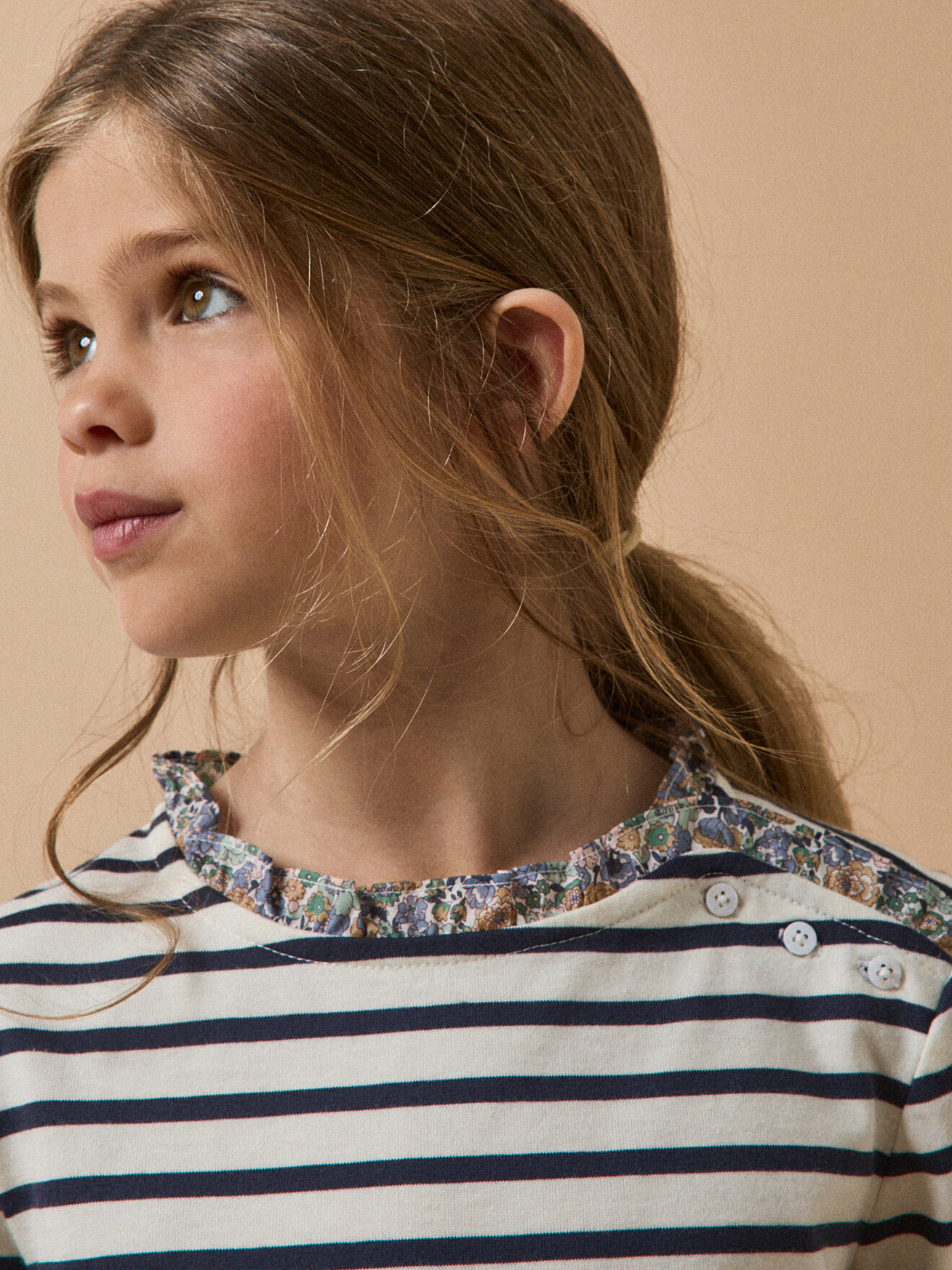 Organic cotton Liberty fabric Breton T-shirt CYRILLUS Pink