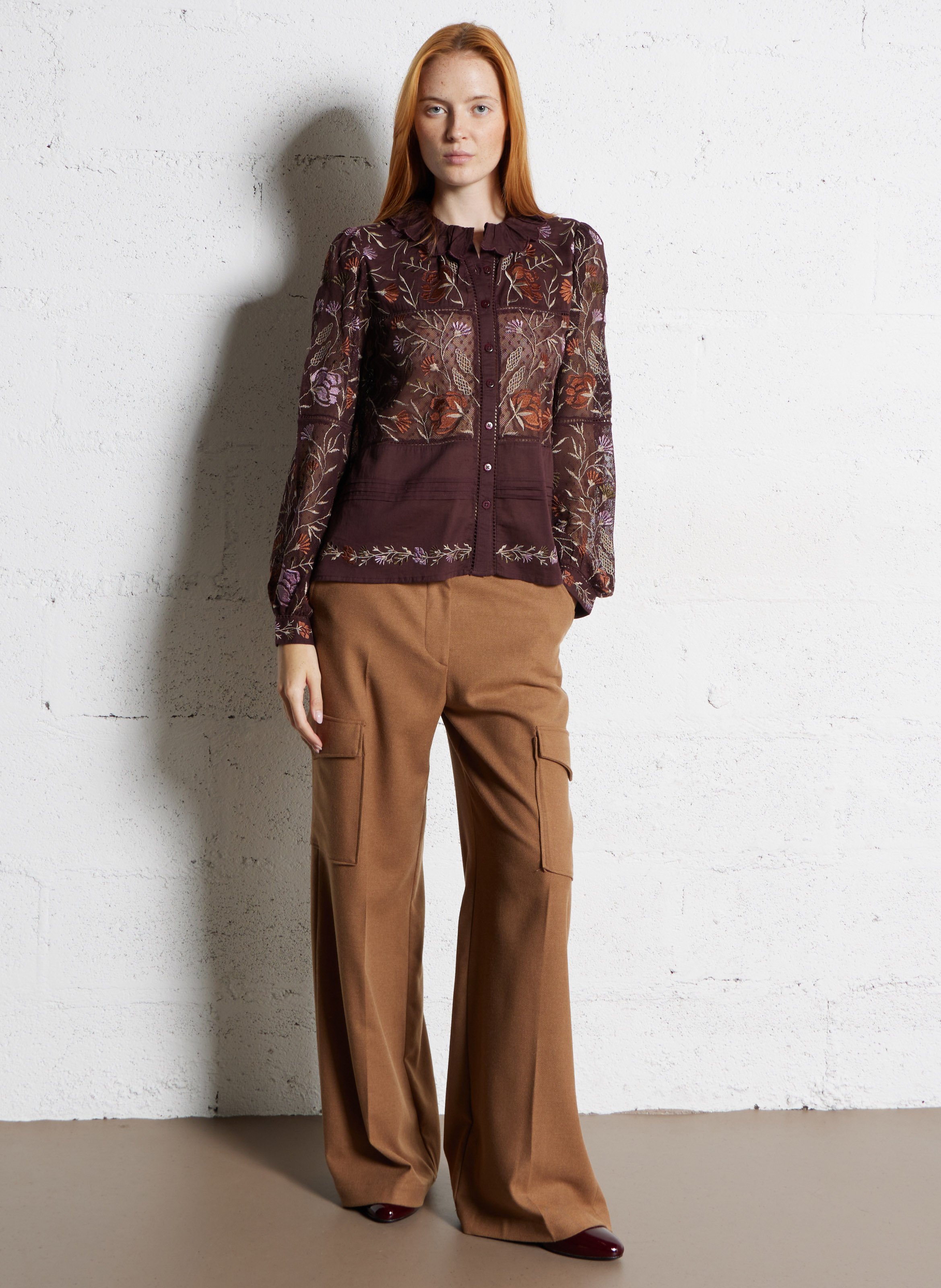 Straight long-sleeved embroidered shirt. ANTIK BATIK Plums