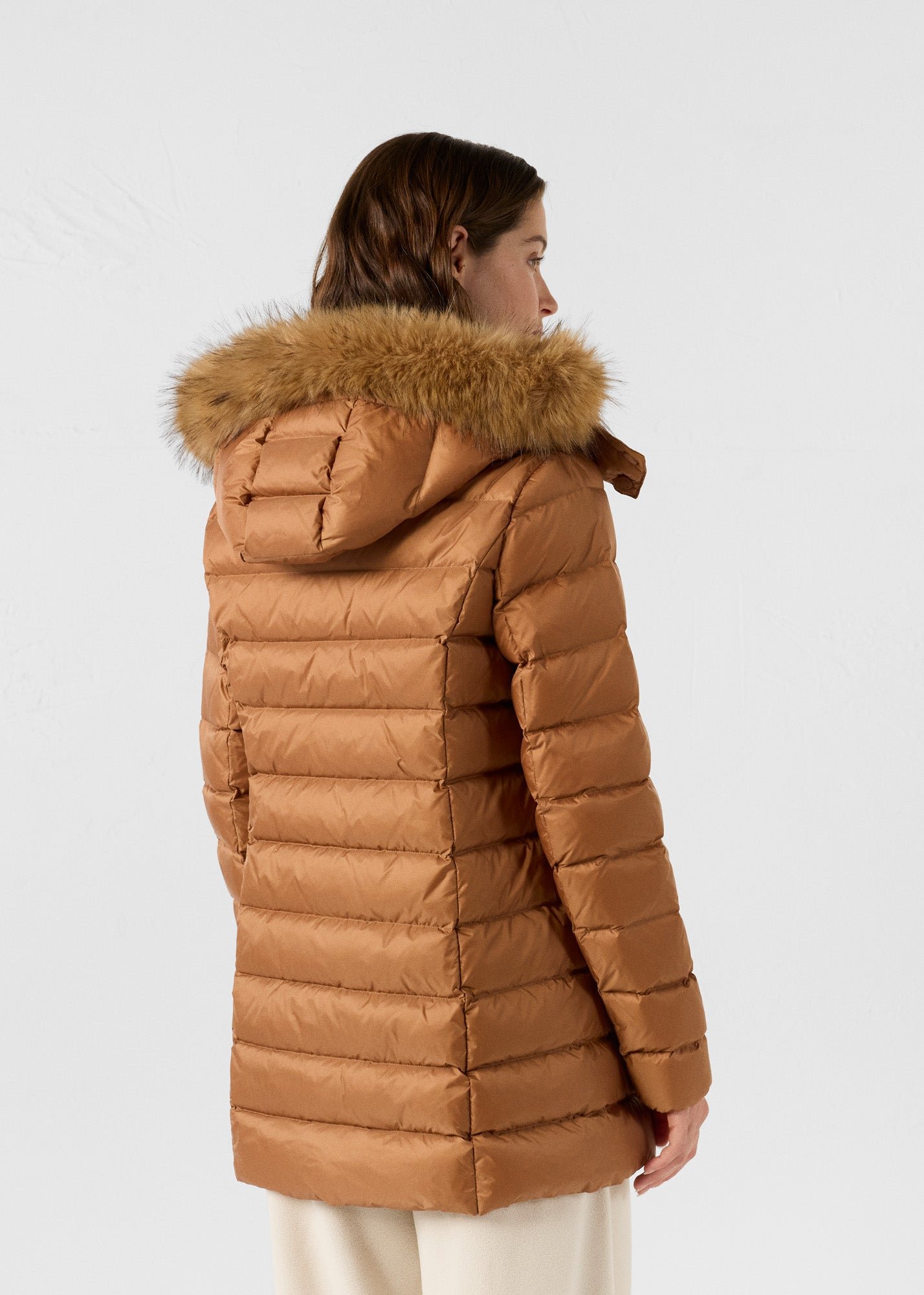 Mid-length puffer coat for extreme cold in pearl JOTT Brown