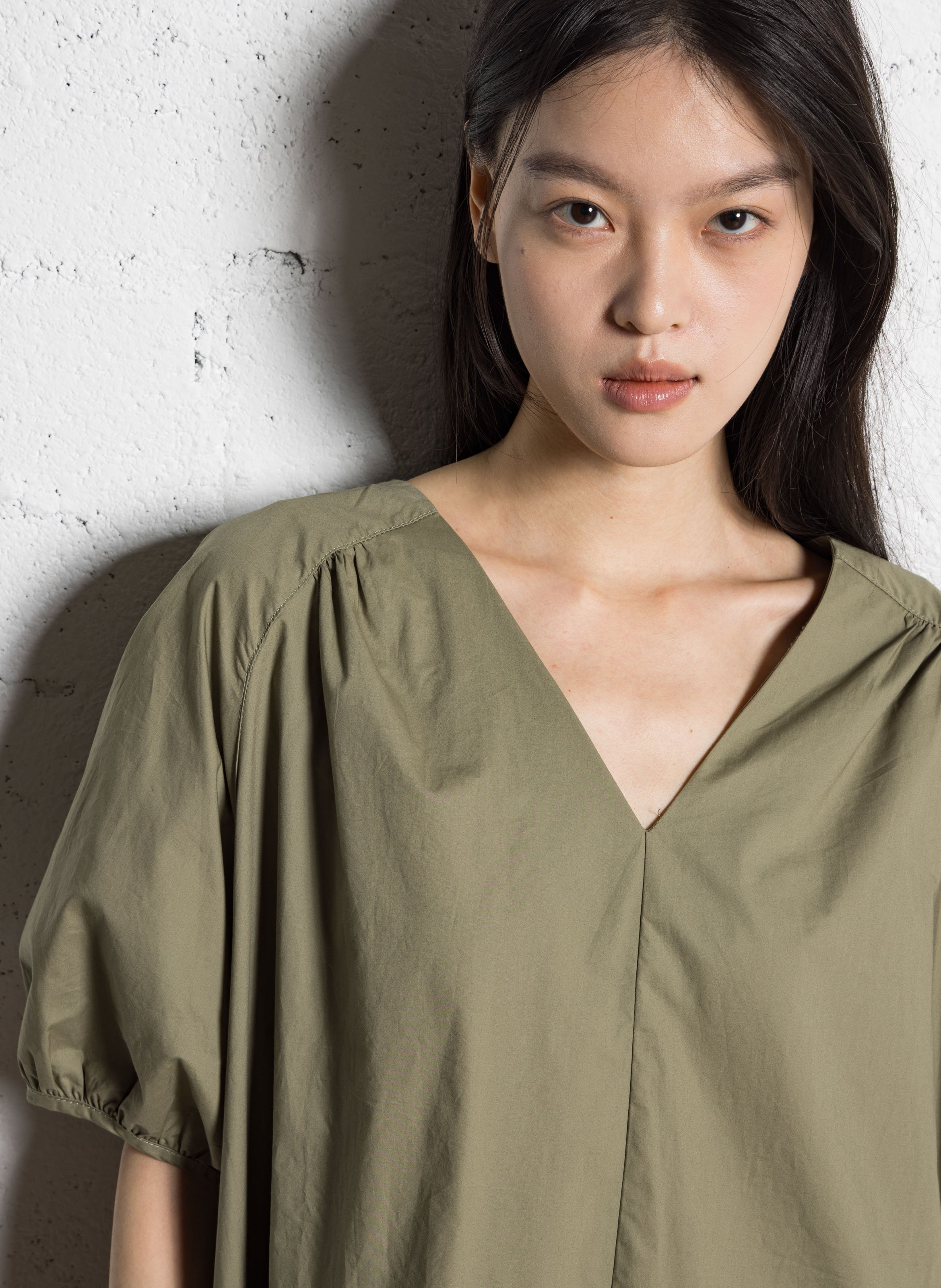 Robe ample col V en coton JC SOPHIE Vert