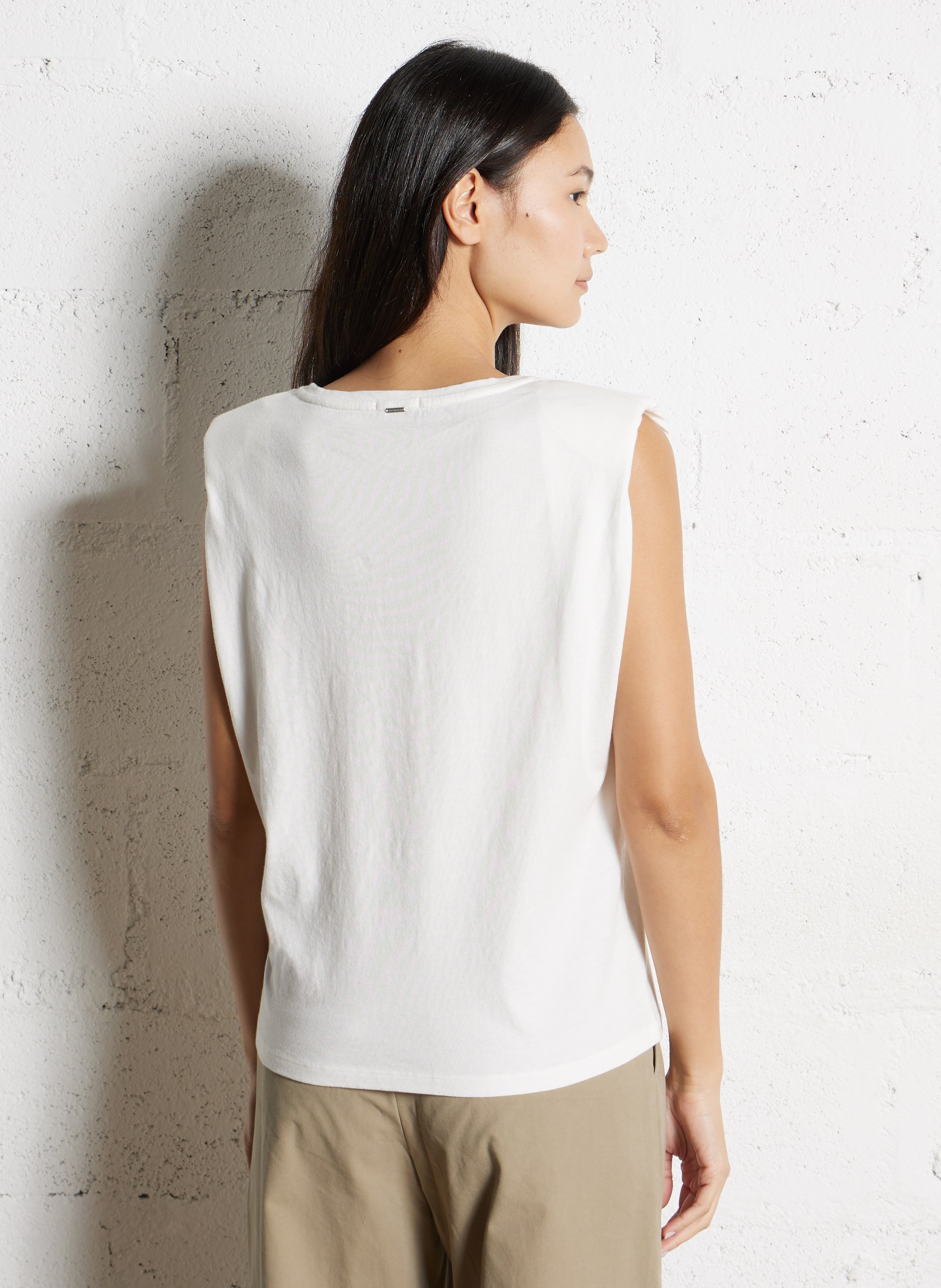 Straight cotton screen-printed V-neck T-shirt IKKS White