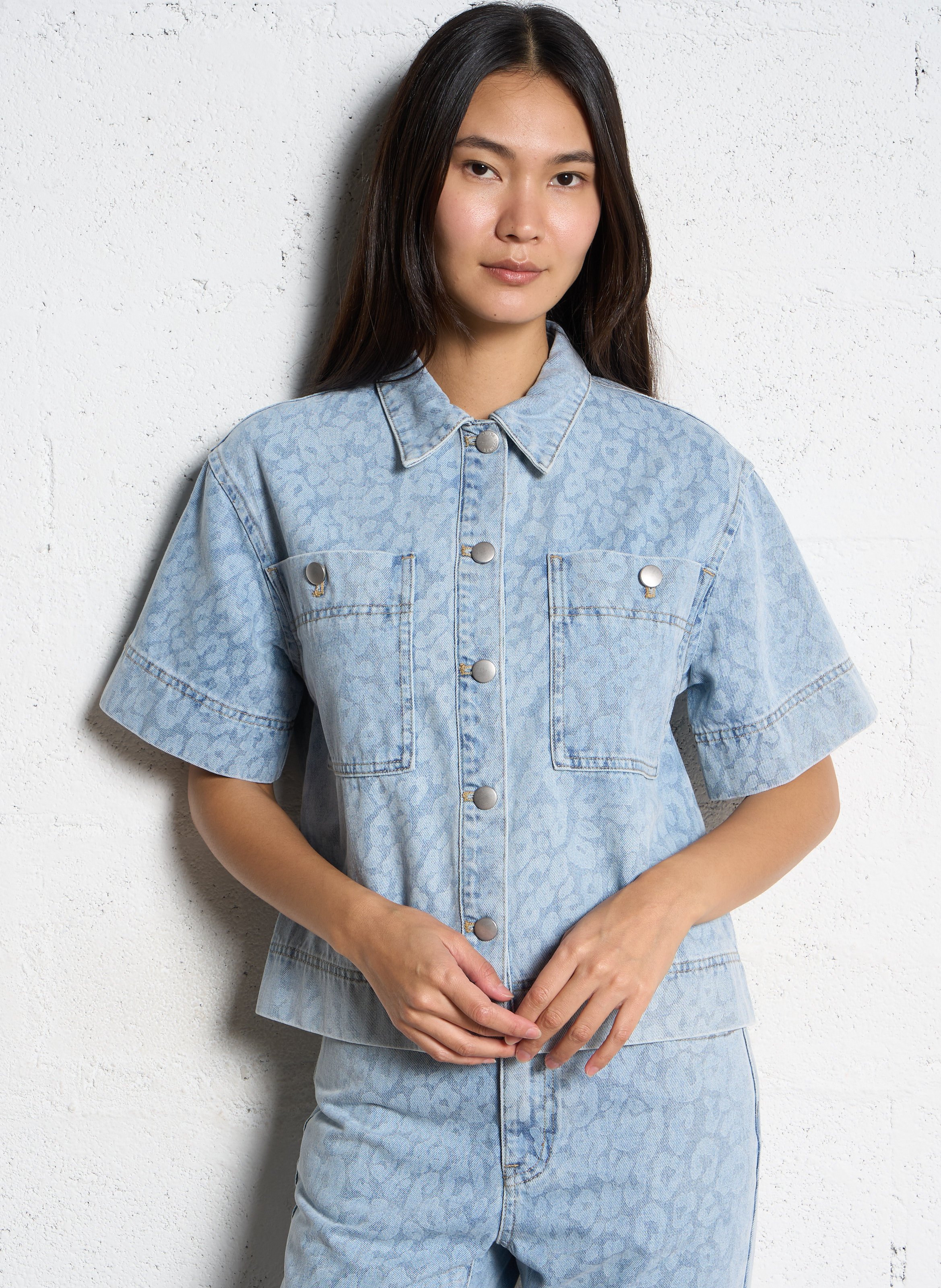 Chemise ample en denim jacquard SUNCOO Bleu