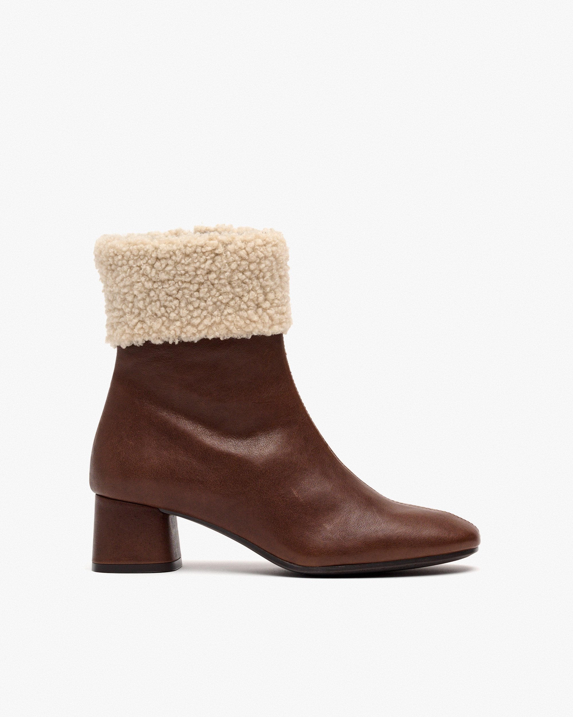 Brown leather ankle boots with sheepskin detail PEDRO MIRALLES Brown