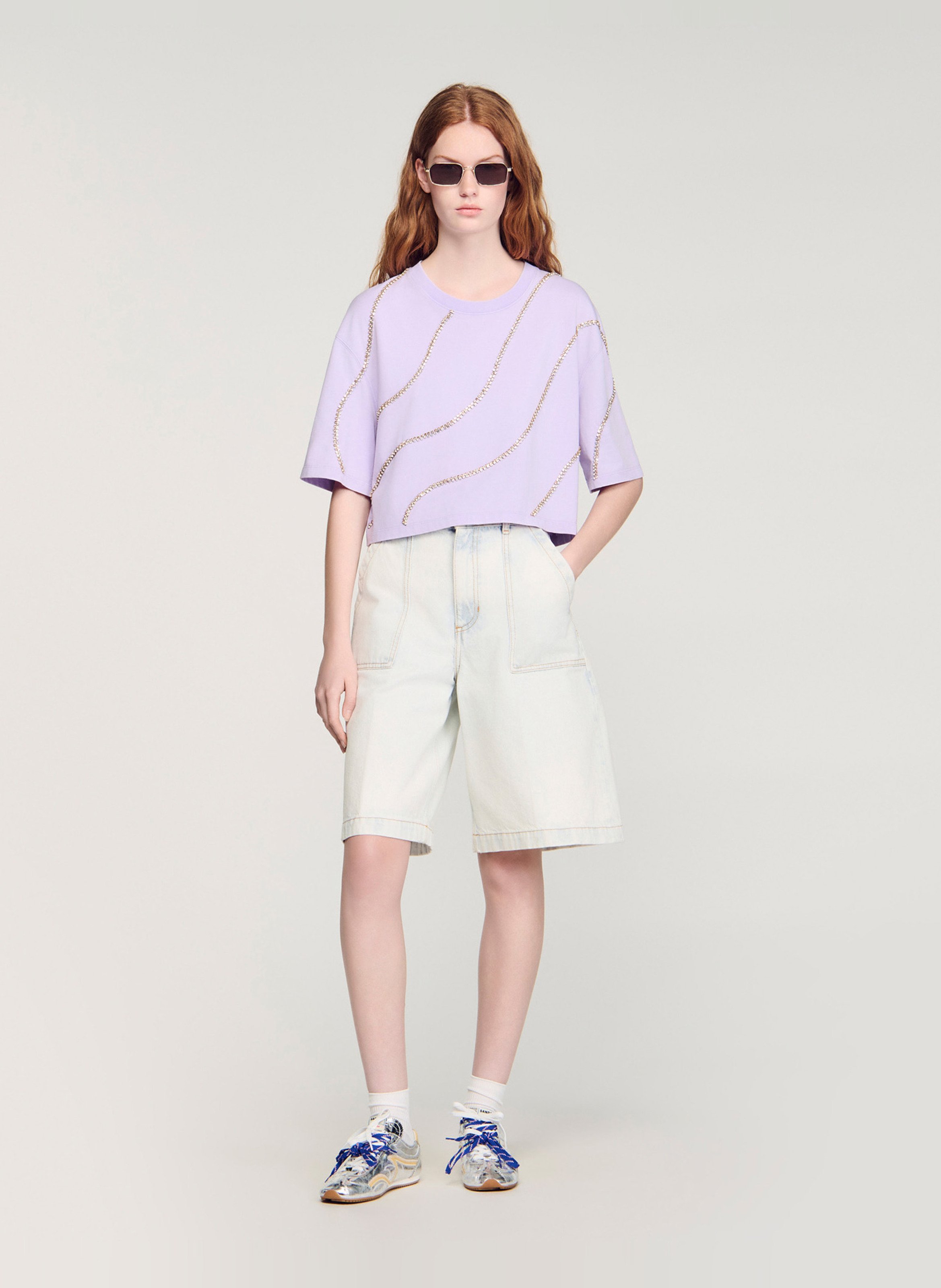 T-shirt ample col rond en coton SANDRO Violet