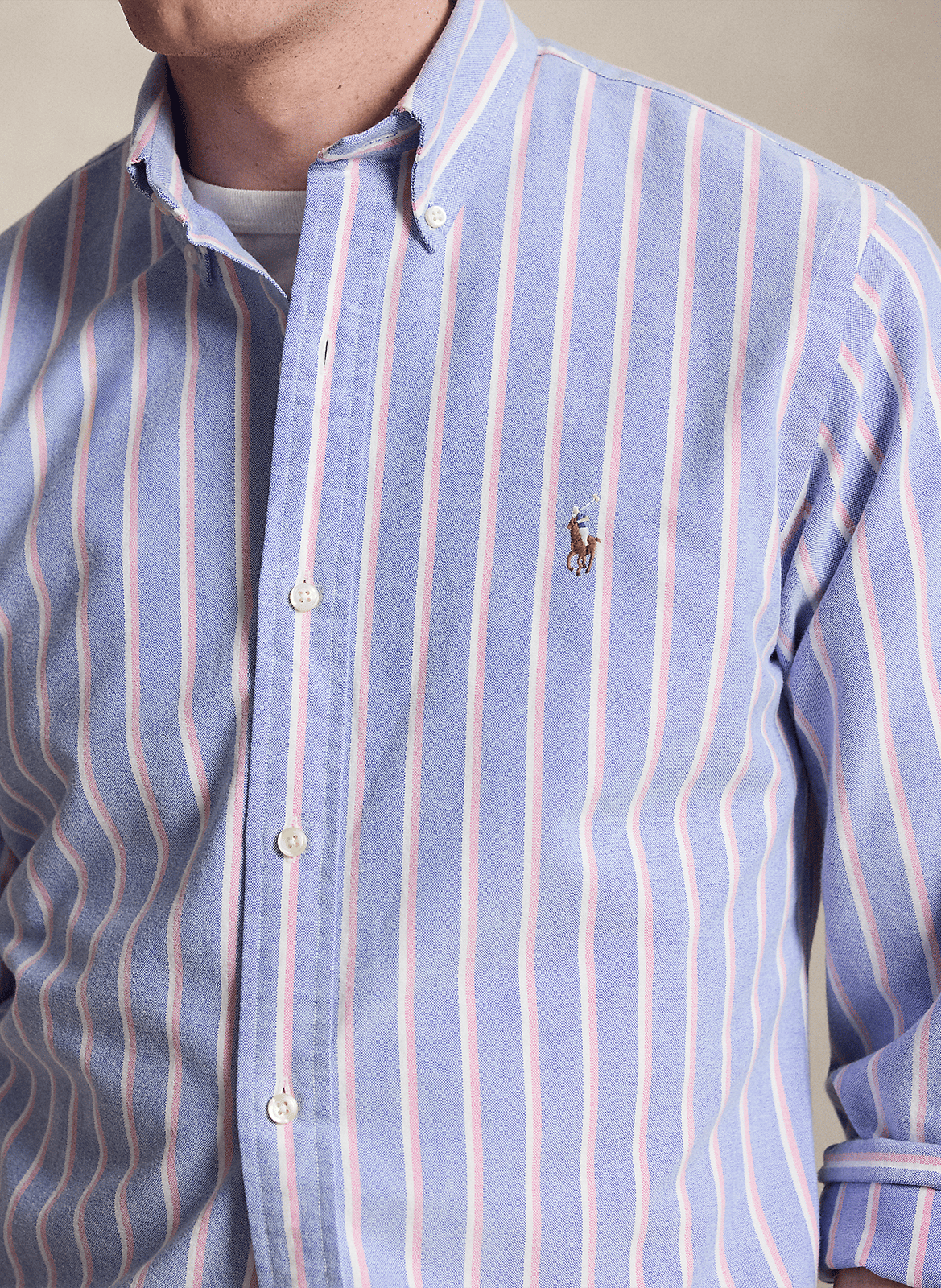 Camisa entallada a medida con cuello clásico a rayas de algodón POLO RALPH LAUREN Azul