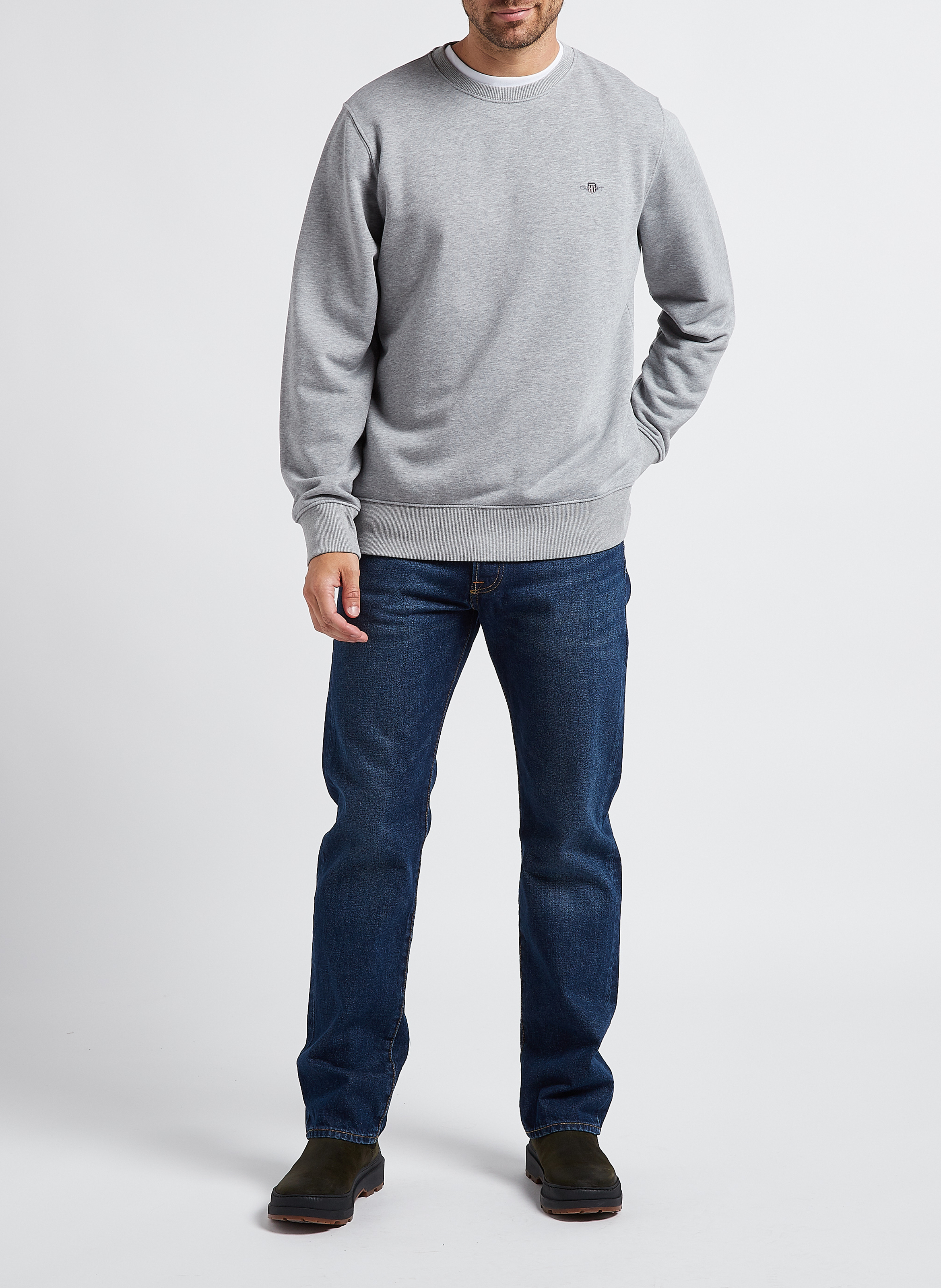 Sweatshirt col rond en coton mélangé  GANT Gris