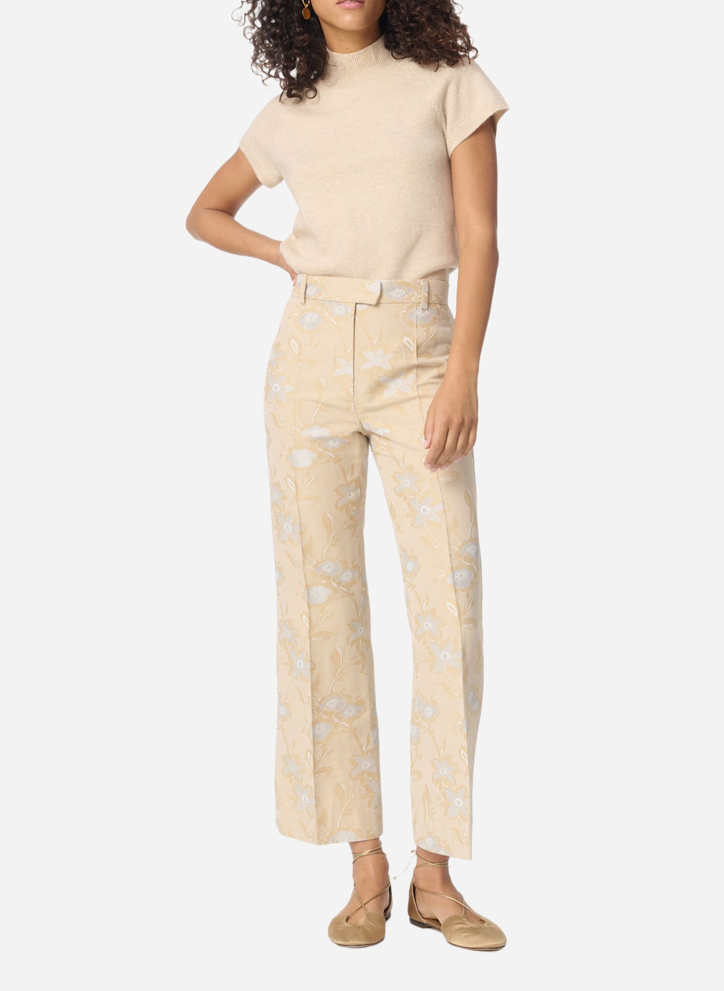 Hoge taille broek in bloemenjacquard. VANESSA BRUNO Beige
