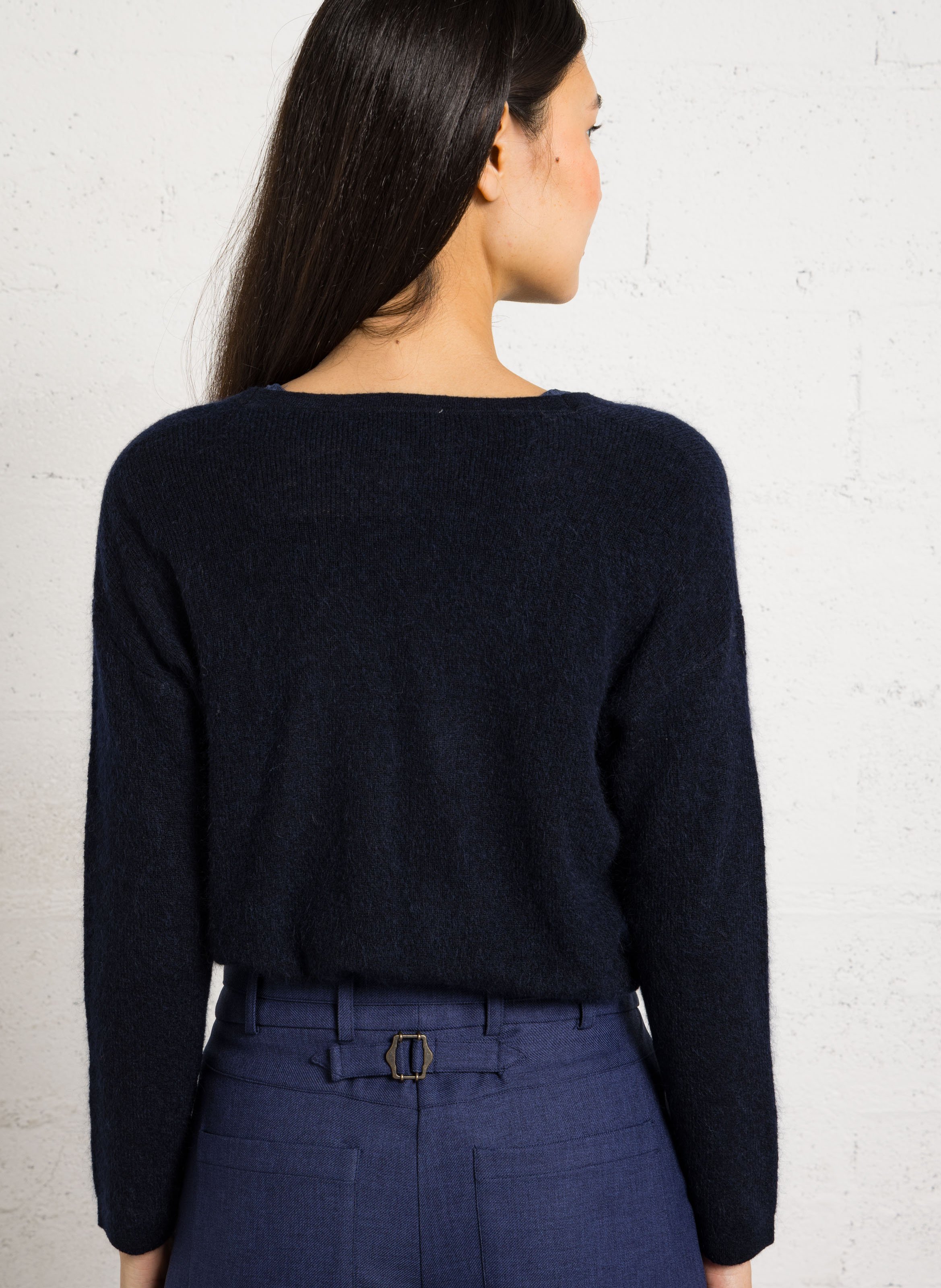 Recht, gebreid vest met V-hals MAISON 123 Blauw