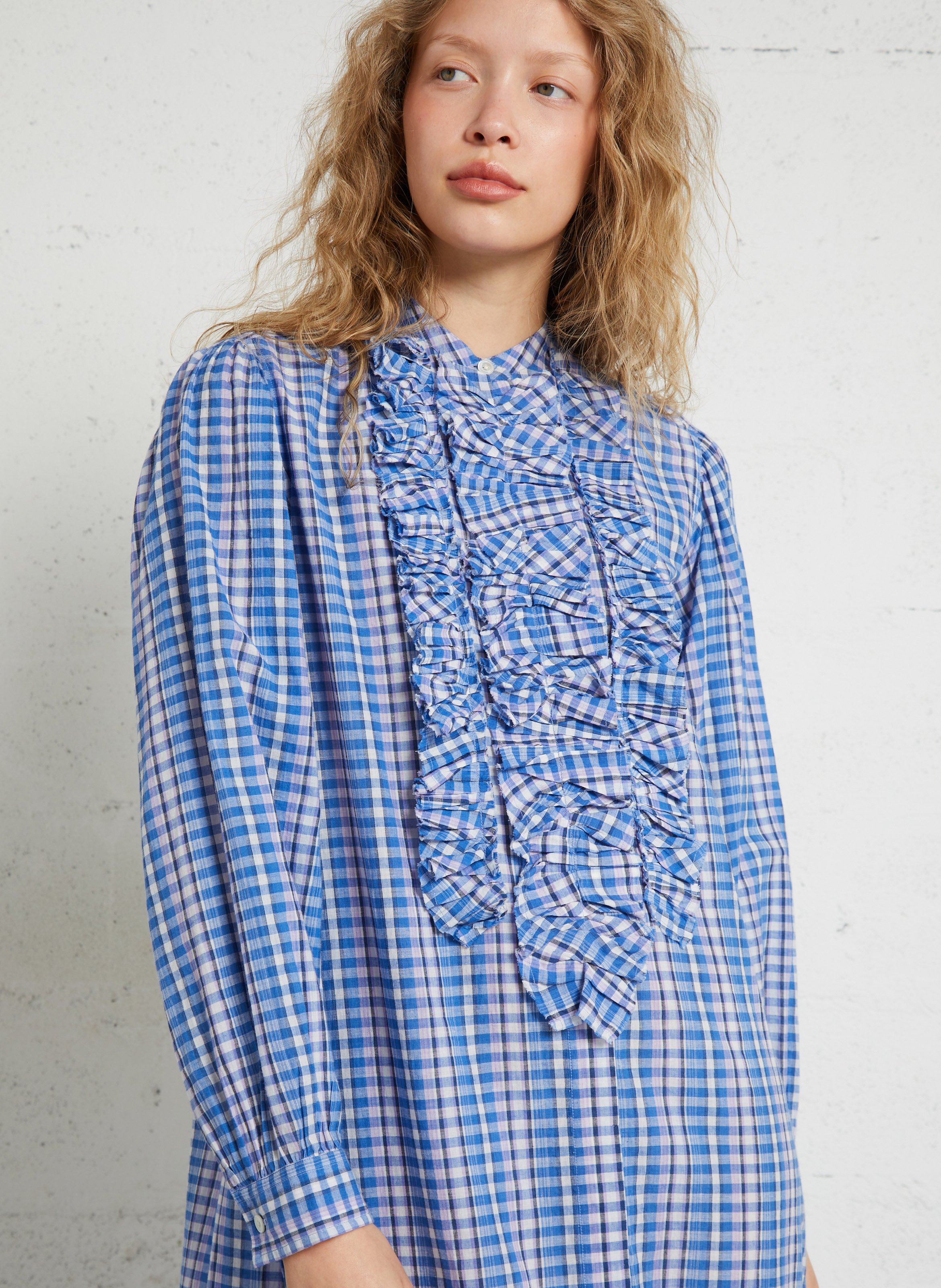 Long checked cotton dress LAURENCE BRAS Blue